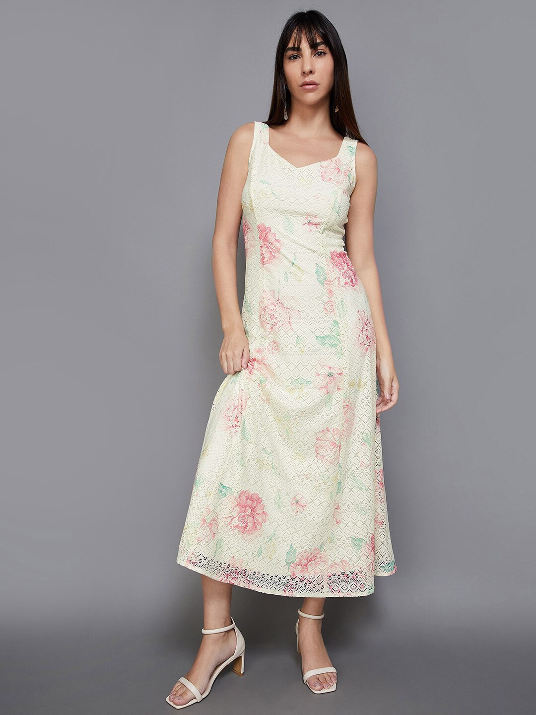 CODE by Lifestyle Floral Printed Sleeveless Maxi Dress, Off white