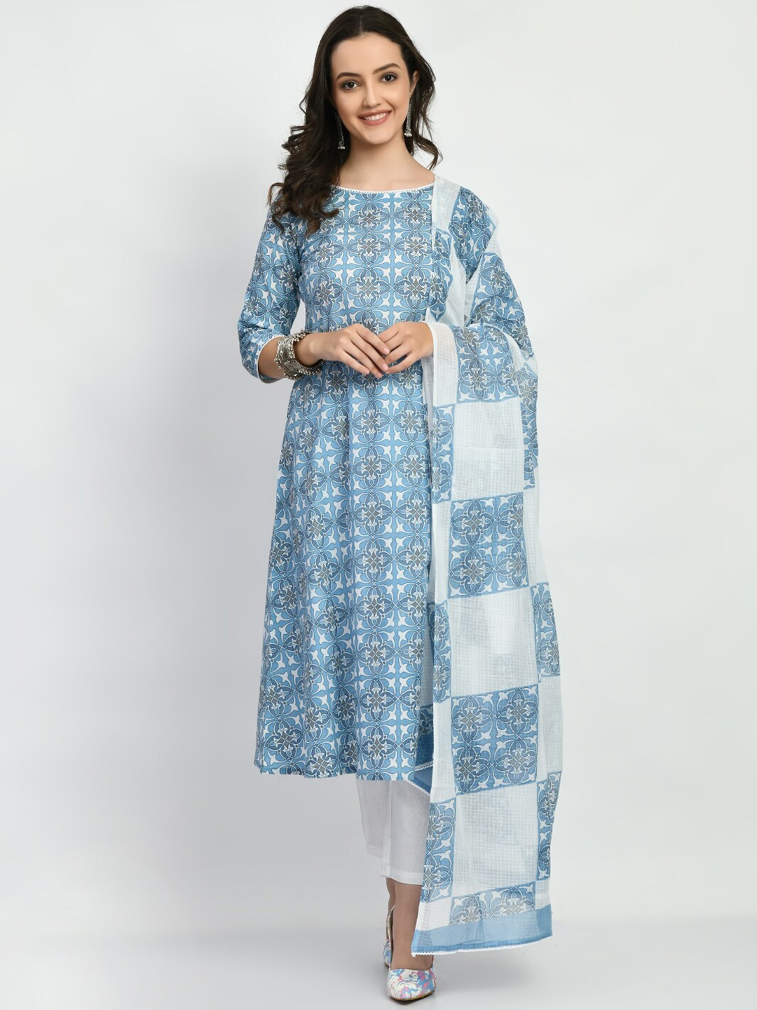 KALINI Ethnic Motifs Printed Regular Pure Cotton Kurta with Trousers & With Dupatta, Blue
KALINI Ethnic Motifs Printed Regular Pure Cotton Kurta with Trousers & With Dupatta, Blue