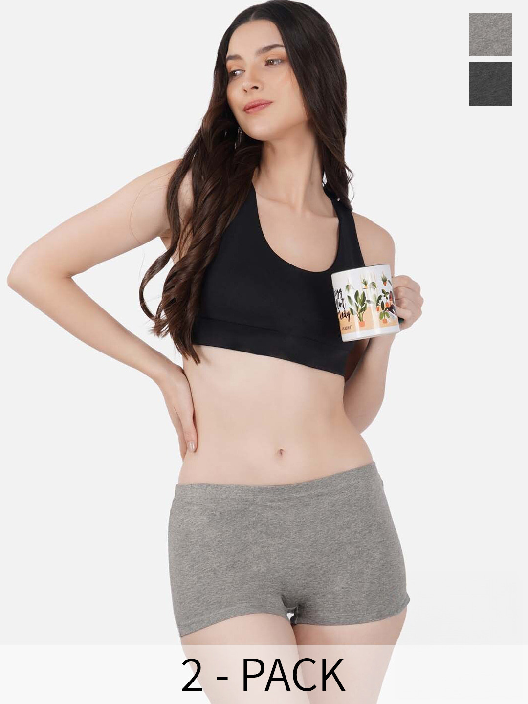 IMPERATIVE Pack Of 2 Mid-Rise Boy Short Briefs, Grey