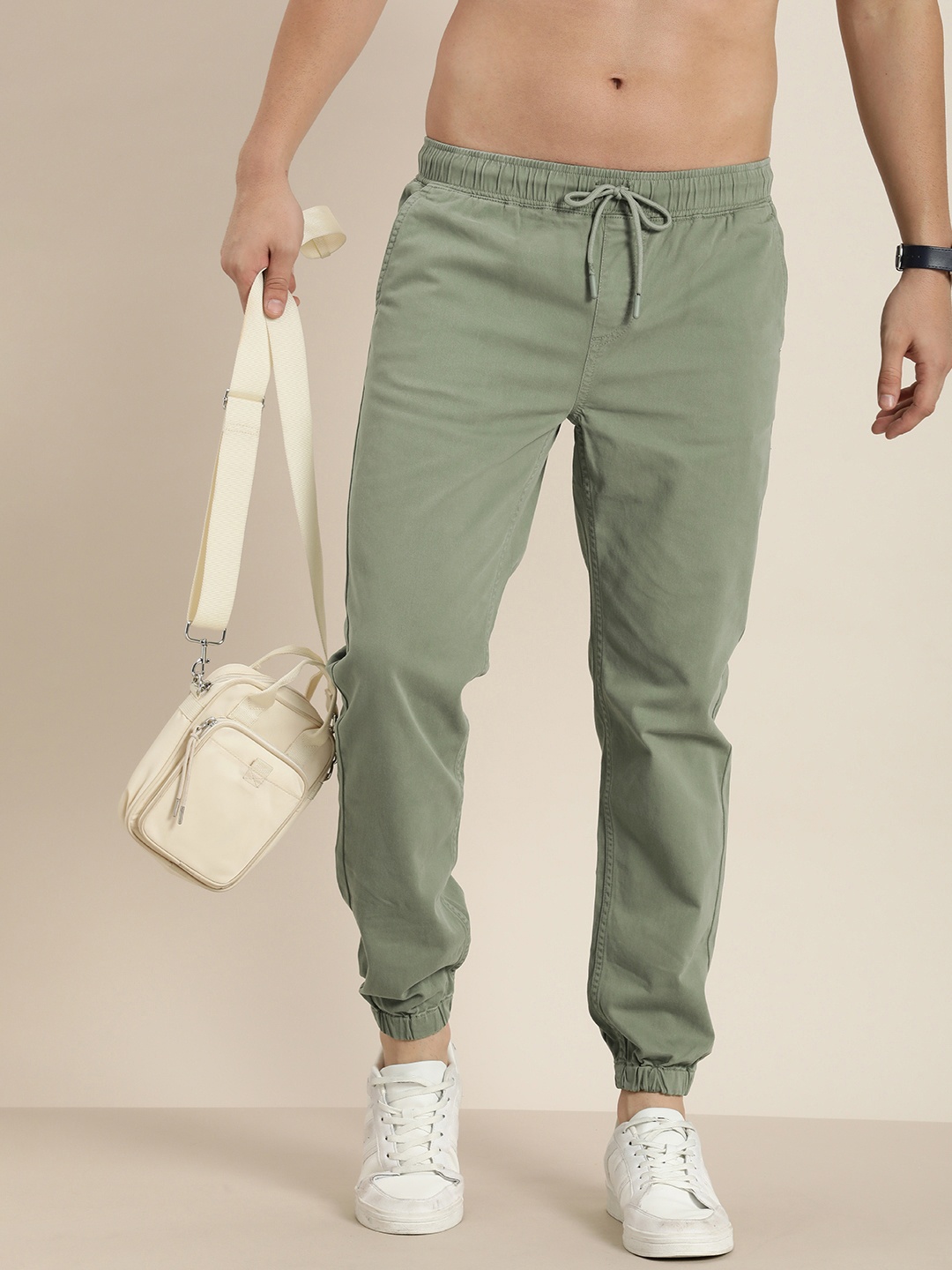 HERE&NOW Men Joggers Trousers, Olive