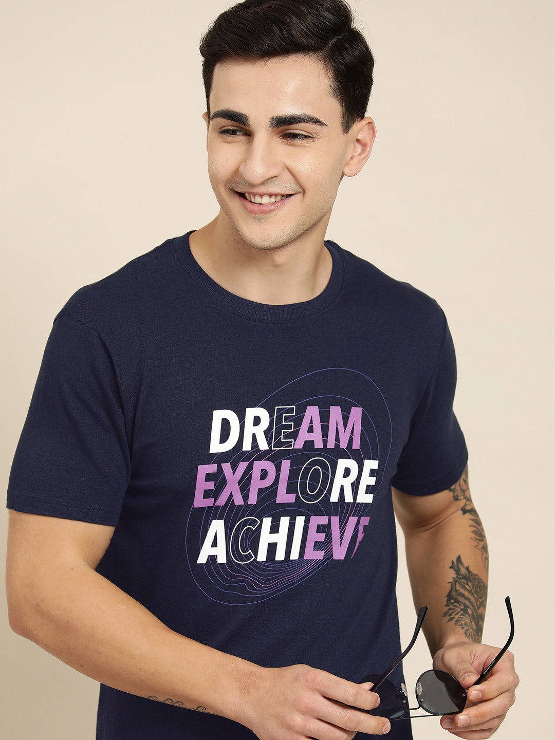HERE&NOW Typography Printed T-shirt, Navy blue