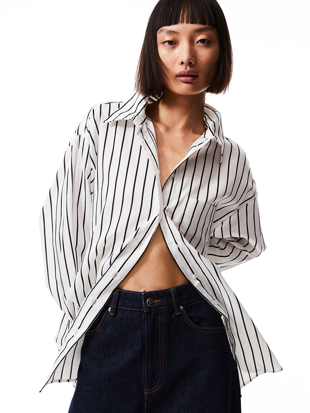 H&M Satin Shirt, White