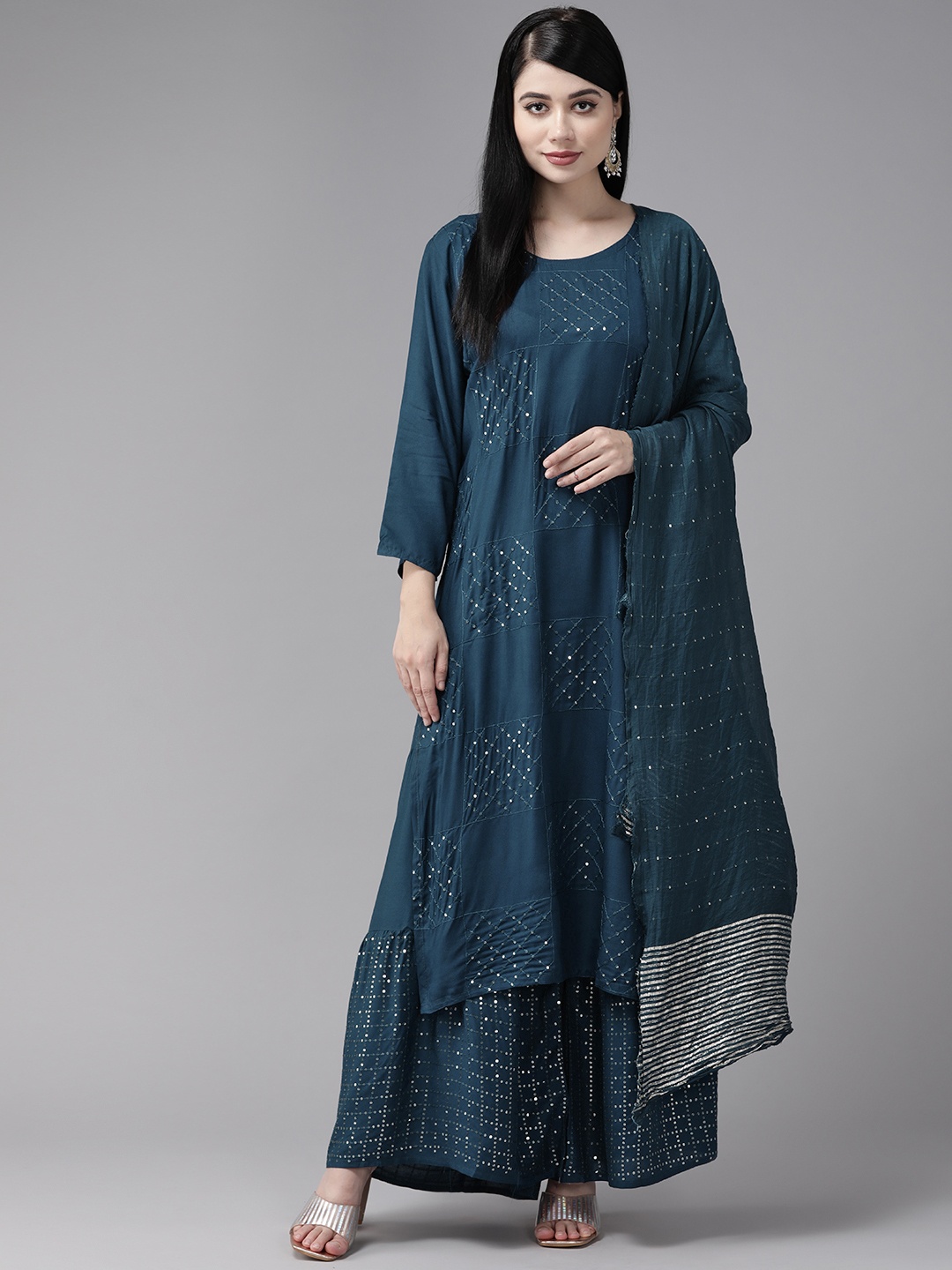 Aarika Embroidered Regular Sequinned Pure Cotton Kurta with Palazzos & Dupatta, Navy blue
Aarika Embroidered Regular Sequinned Pure Cotton Kurta with Palazzos & Dupatta, Navy blue