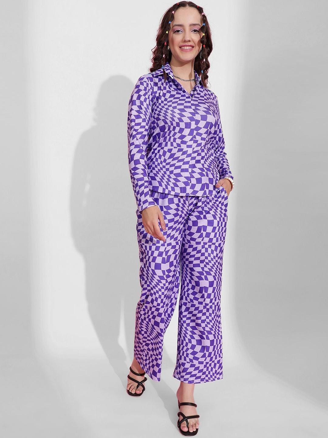 Selvia Checked Top With Trousers Co-Ords, Purple