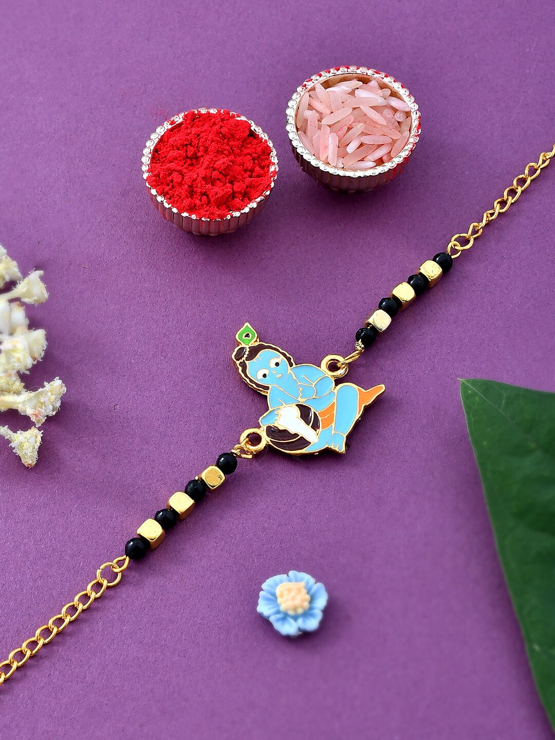 Aapno Rajasthan Unisex Krishna Charm Beaded Rakhi With Roli Chawal & Greeting Card, Gold
Aapno Rajasthan Unisex Krishna Charm Beaded Rakhi With Roli Chawal & Greeting Card, Gold