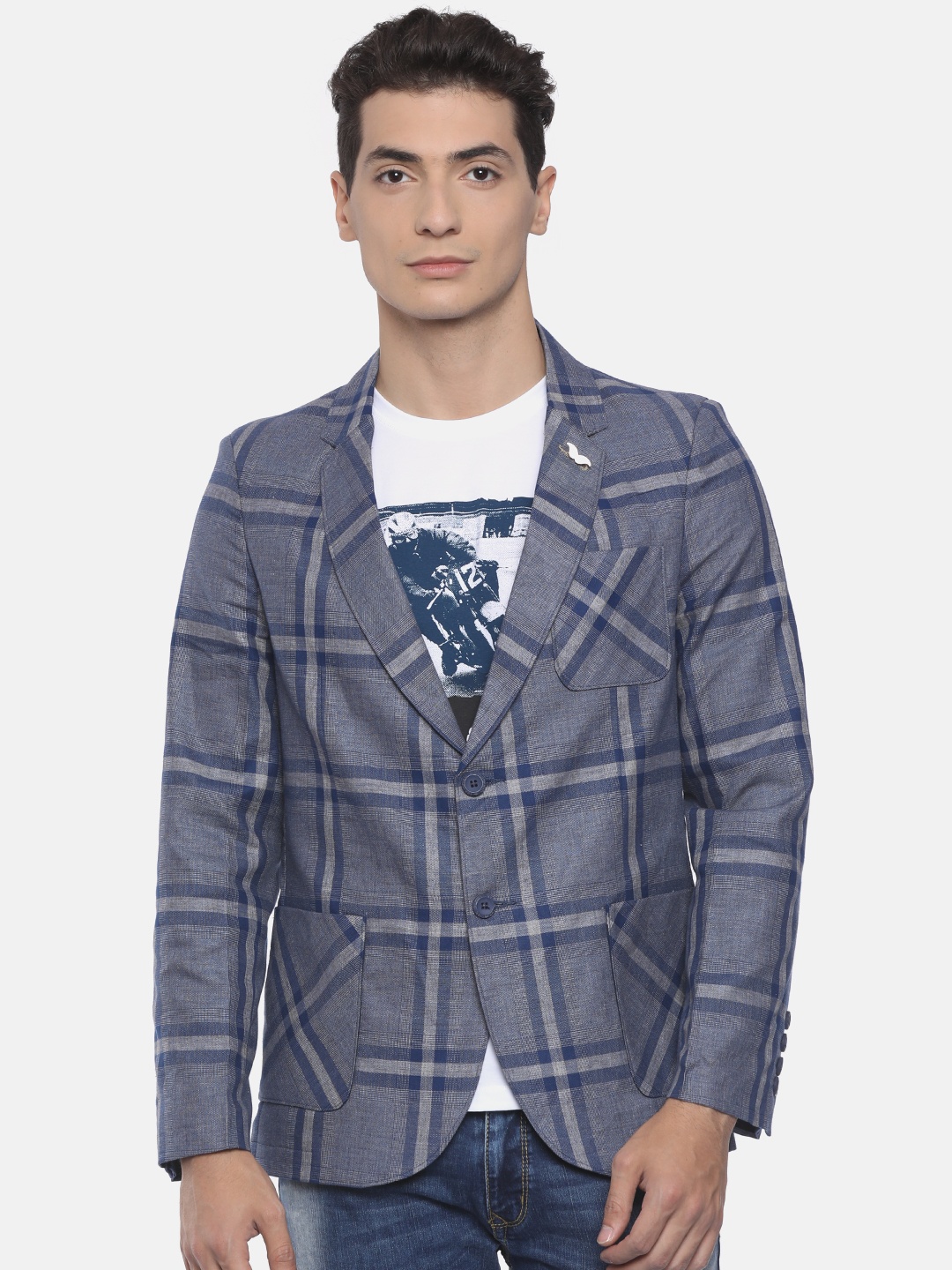The Indian Garage Co Grey & Navy Blue Single-Breasted Checked Slim Fit Casual Blazer
The Indian Garage Co Grey & Navy Blue Single-Breasted Checked Slim Fit Casual Blazer