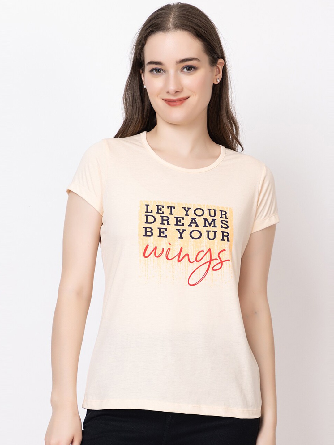 UNEMODE Typography Printed Cotton T-shirt, Beige