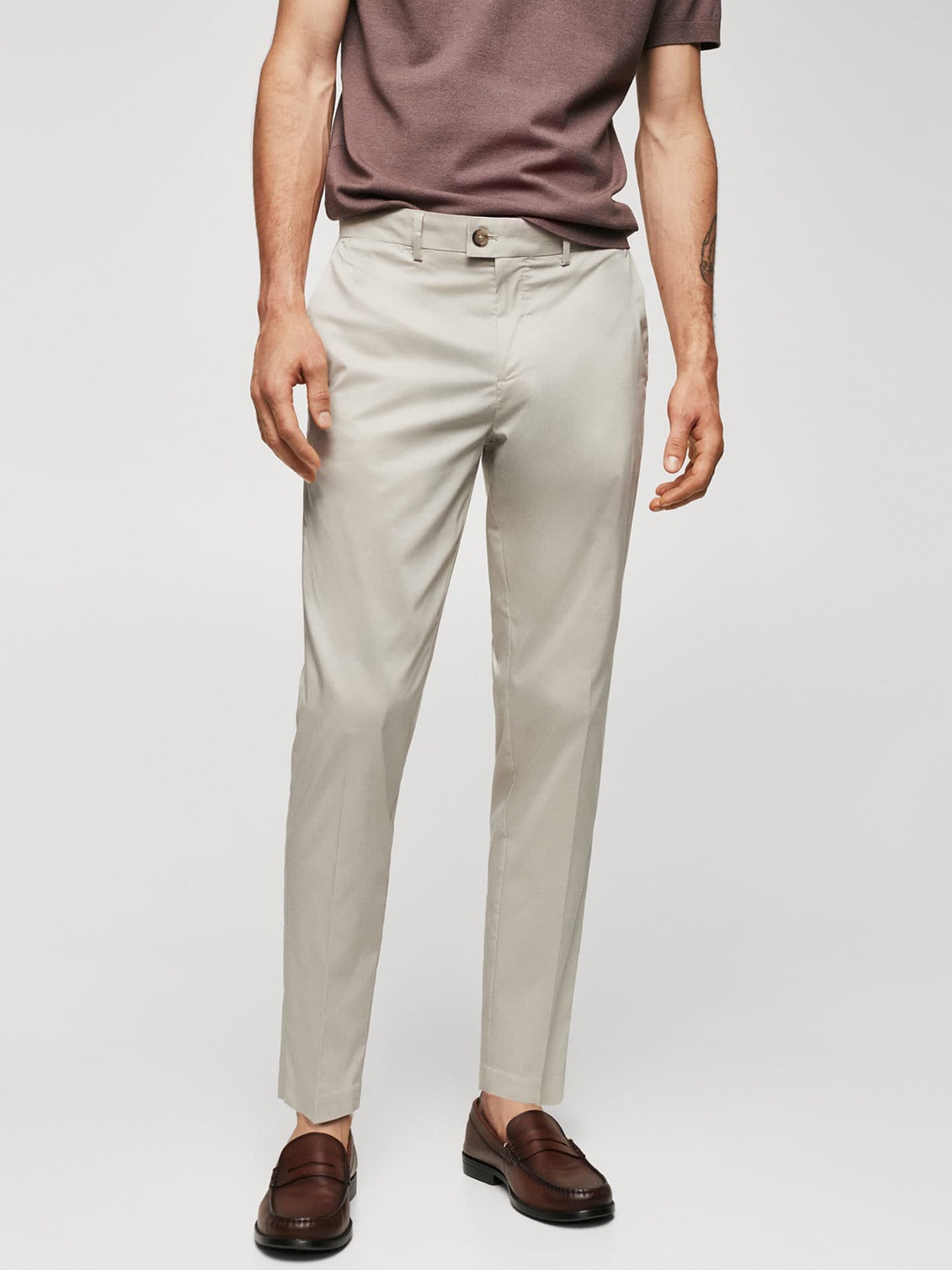 MANGO MAN Solid Trousers, Grey