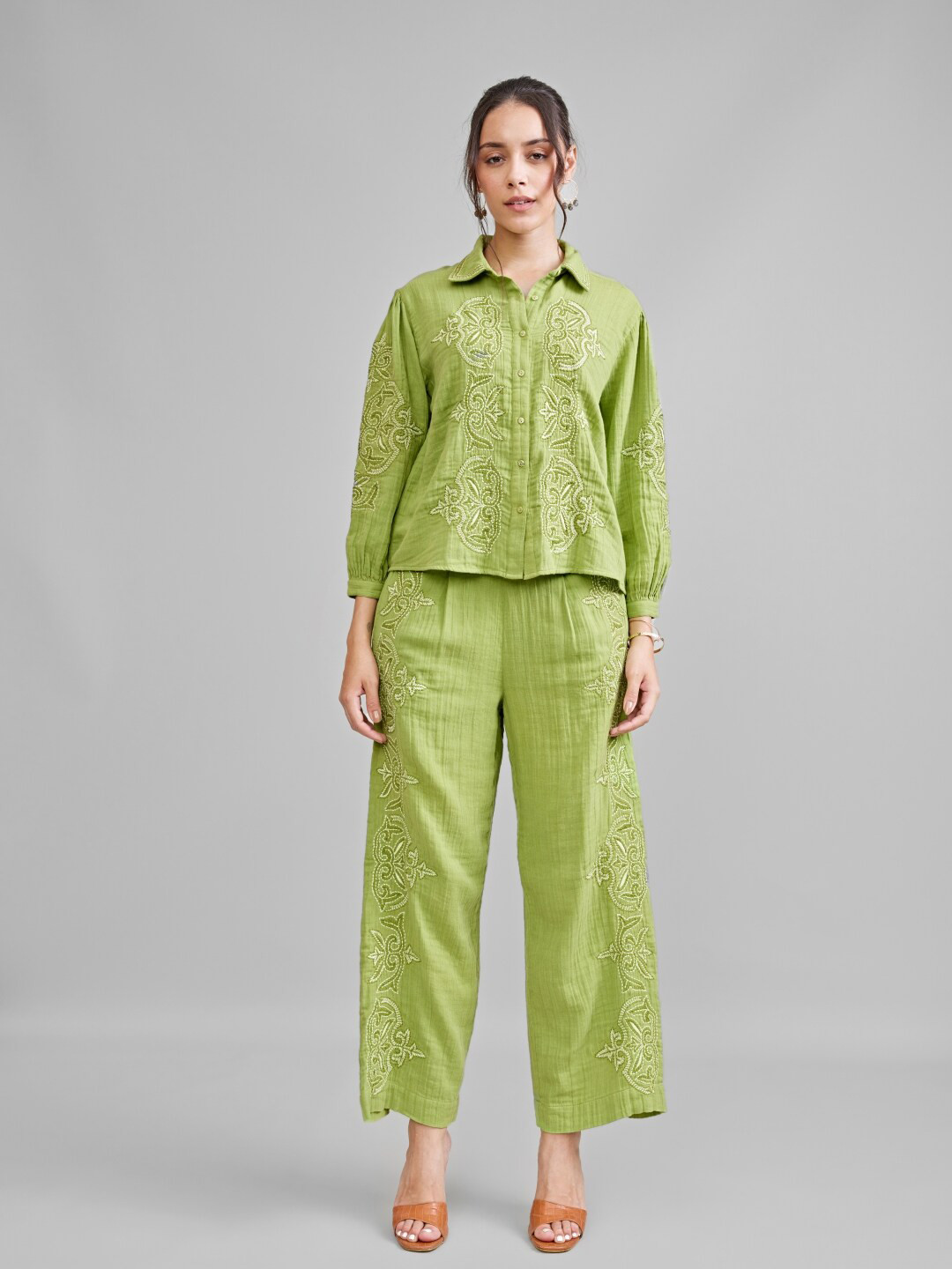 Style Island Floral Self Designed Embroidered Detailed Puff Sleeves Cotton Shirt, Green
Style Island Floral Self Designed Embroidered Detailed Puff Sleeves Cotton Shirt, Green