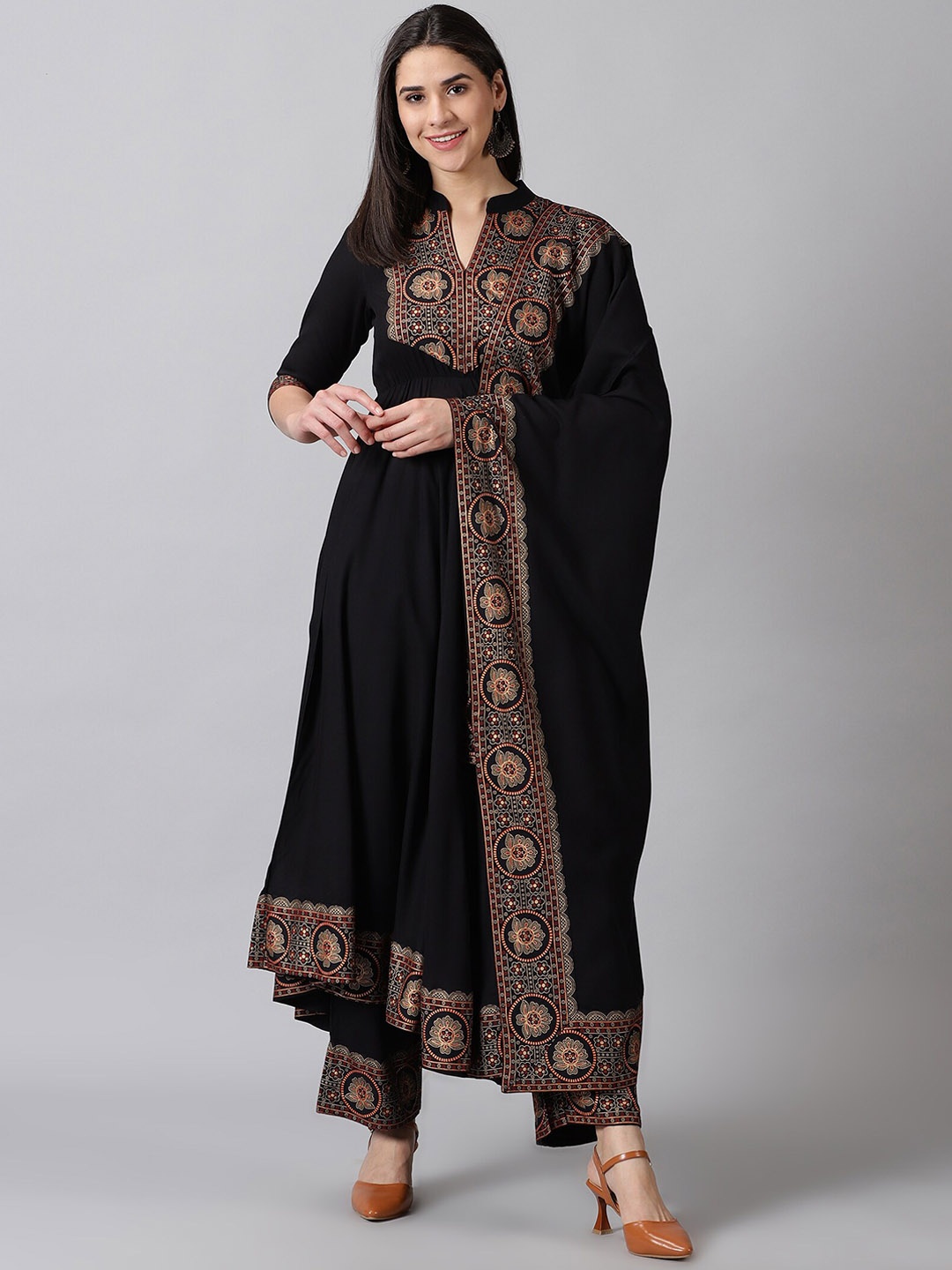 DK FAB Ethnic Motifs Printed Mandarin Collar Anarkali Kurta with Palazzos & Dupatta, Black
DK FAB Ethnic Motifs Printed Mandarin Collar Anarkali Kurta with Palazzos & Dupatta, Black
