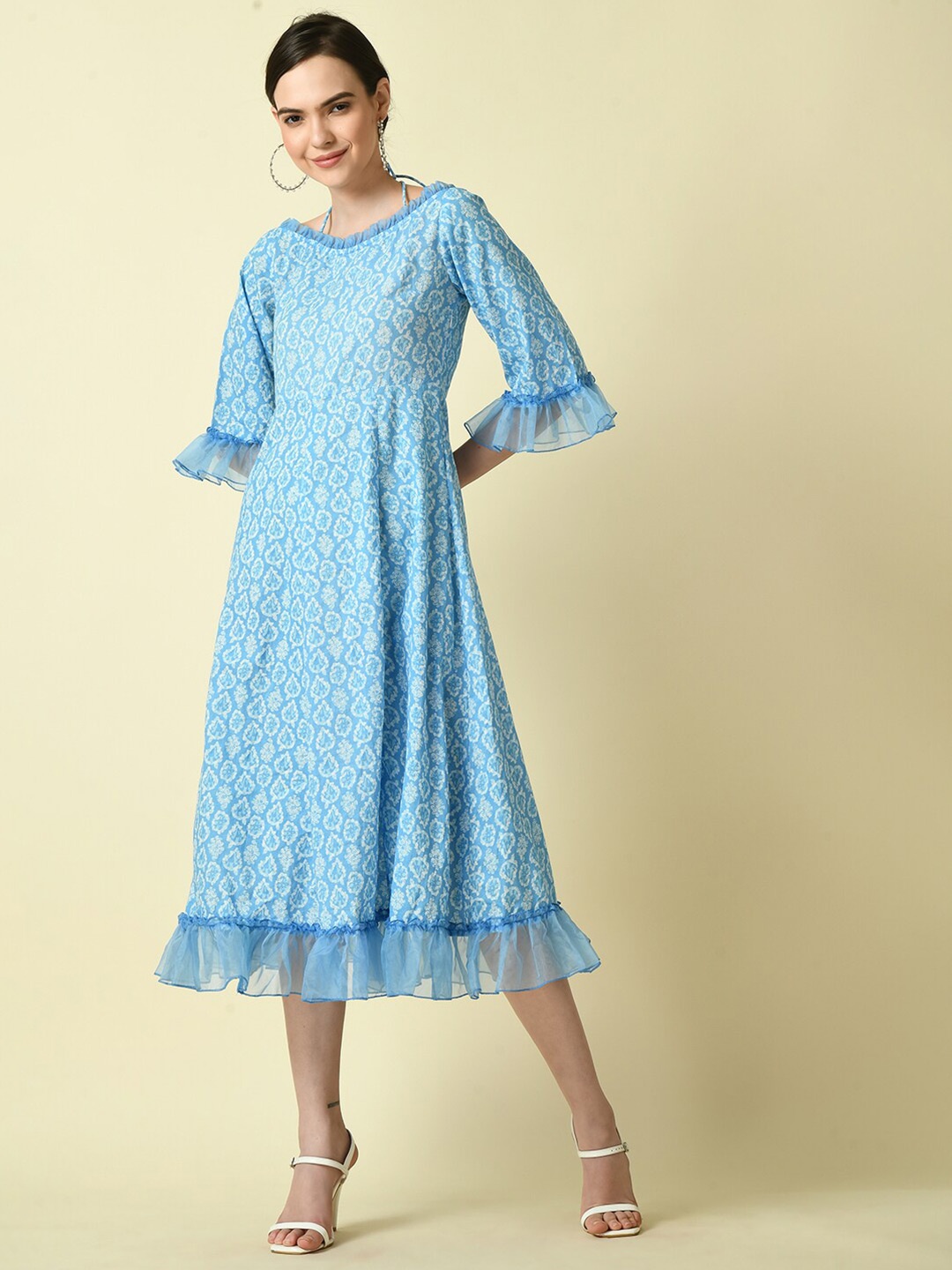 Myshka Ethnic Motifs Printed Boat Neck Bell Sleeve Ruffled Detail A-Line Dress, Blue
Myshka Ethnic Motifs Printed Boat Neck Bell Sleeve Ruffled Detail A-Line Dress, Blue