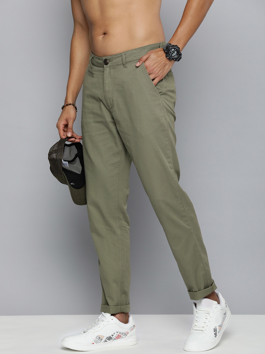 R.Code by The Roadster Life Co. Men Pure Cotton Solid Mid-Rise Regular Trousers, Olive
R.Code by The Roadster Life Co. Men Pure Cotton Solid Mid-Rise Regular Trousers, Olive