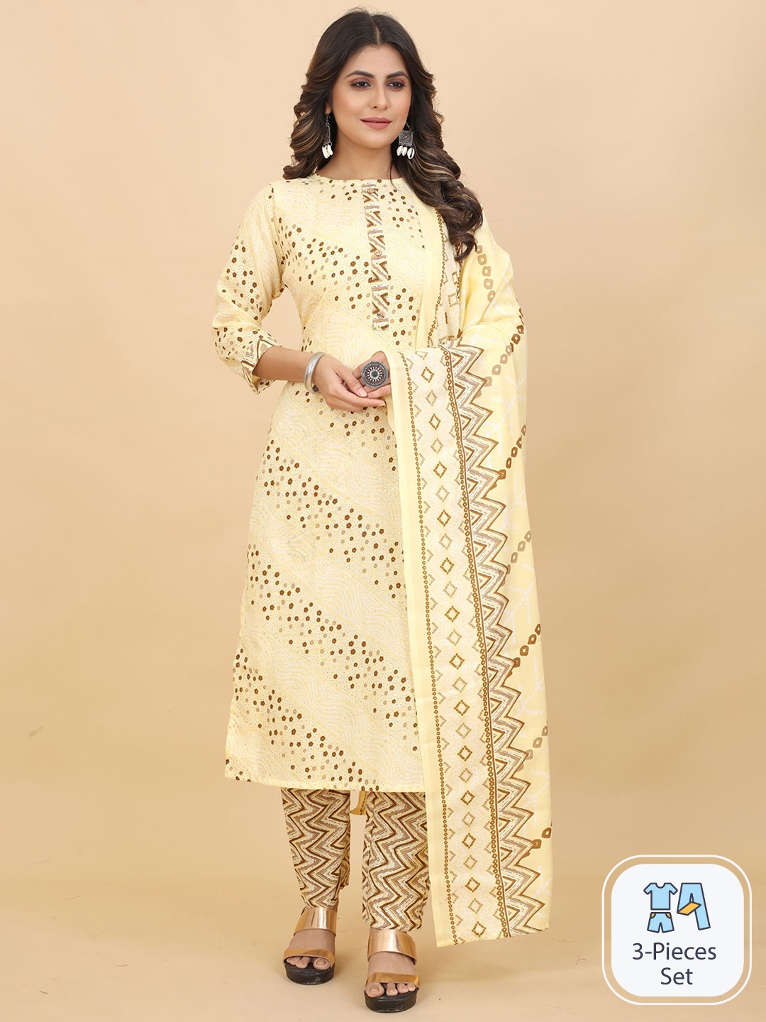 KALINI Women Ethnic Motifs Printed Regular Kurta with Trousers & Dupatta, Mustard
KALINI Women Ethnic Motifs Printed Regular Kurta with Trousers & Dupatta, Mustard