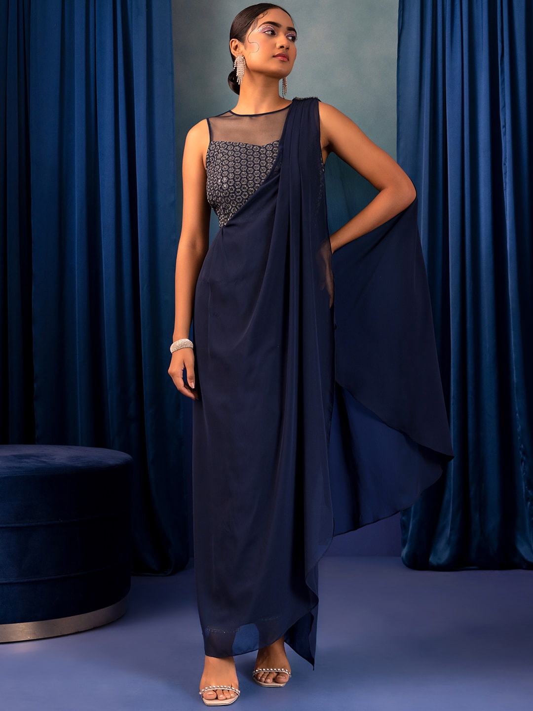 Rang by Indya X Rohit Gandhi and Rahul Khanna Floral Embroidered Party Dress With Drape, Blue
Rang by Indya X Rohit Gandhi and Rahul Khanna Floral Embroidered Party Dress With Drape, Blue