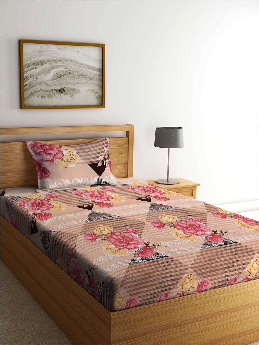 FABINALIV Peach-Coloured Floral Polycotton 300 TC Single Fitted Bedsheet & 1 Pillow Cover
FABINALIV Peach-Coloured Floral Polycotton 300 TC Single Fitted Bedsheet & 1 Pillow Cover