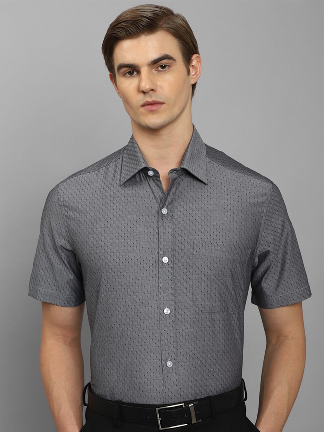 Louis Philippe Micro Ditsy Printed Spread Collar Short Sleeves Cotton Formal Shirt, Grey
Louis Philippe Micro Ditsy Printed Spread Collar Short Sleeves Cotton Formal Shirt, Grey