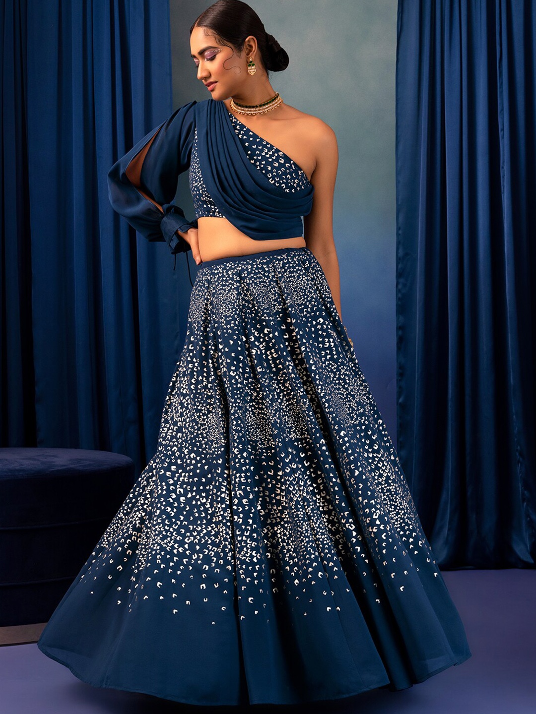 Indya X Rohit Gandhi and Rahul Khanna Printed Ready to Wear Lehenga & Choli, Navy blue
Indya X Rohit Gandhi and Rahul Khanna Printed Ready to Wear Lehenga & Choli, Navy blue