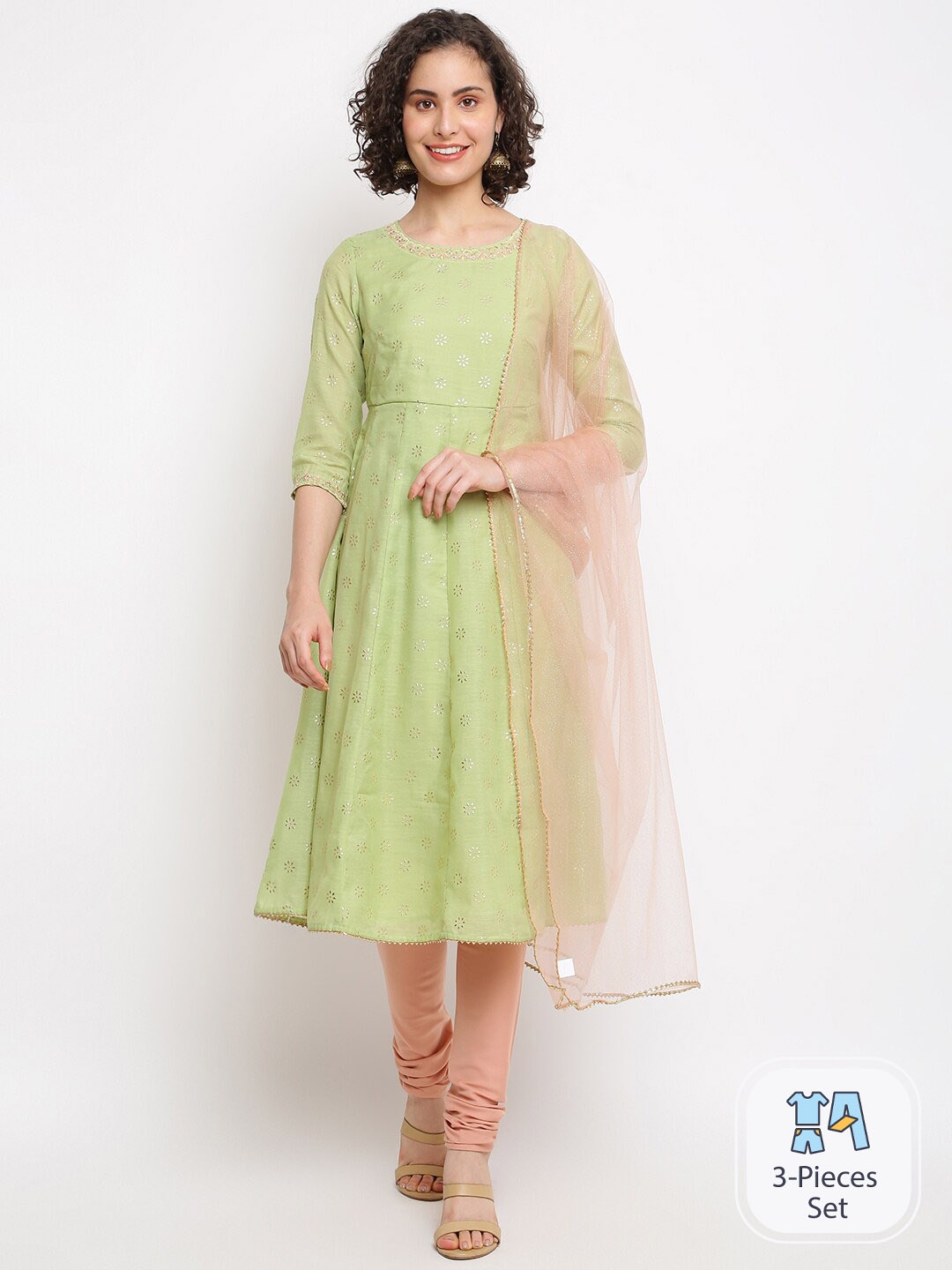 IMARA Floral Foil Printed Thread Work & Gotta Patti A-Line Kurta & Churidar With Dupatta, Green
IMARA Floral Foil Printed Thread Work & Gotta Patti A-Line Kurta & Churidar With Dupatta, Green