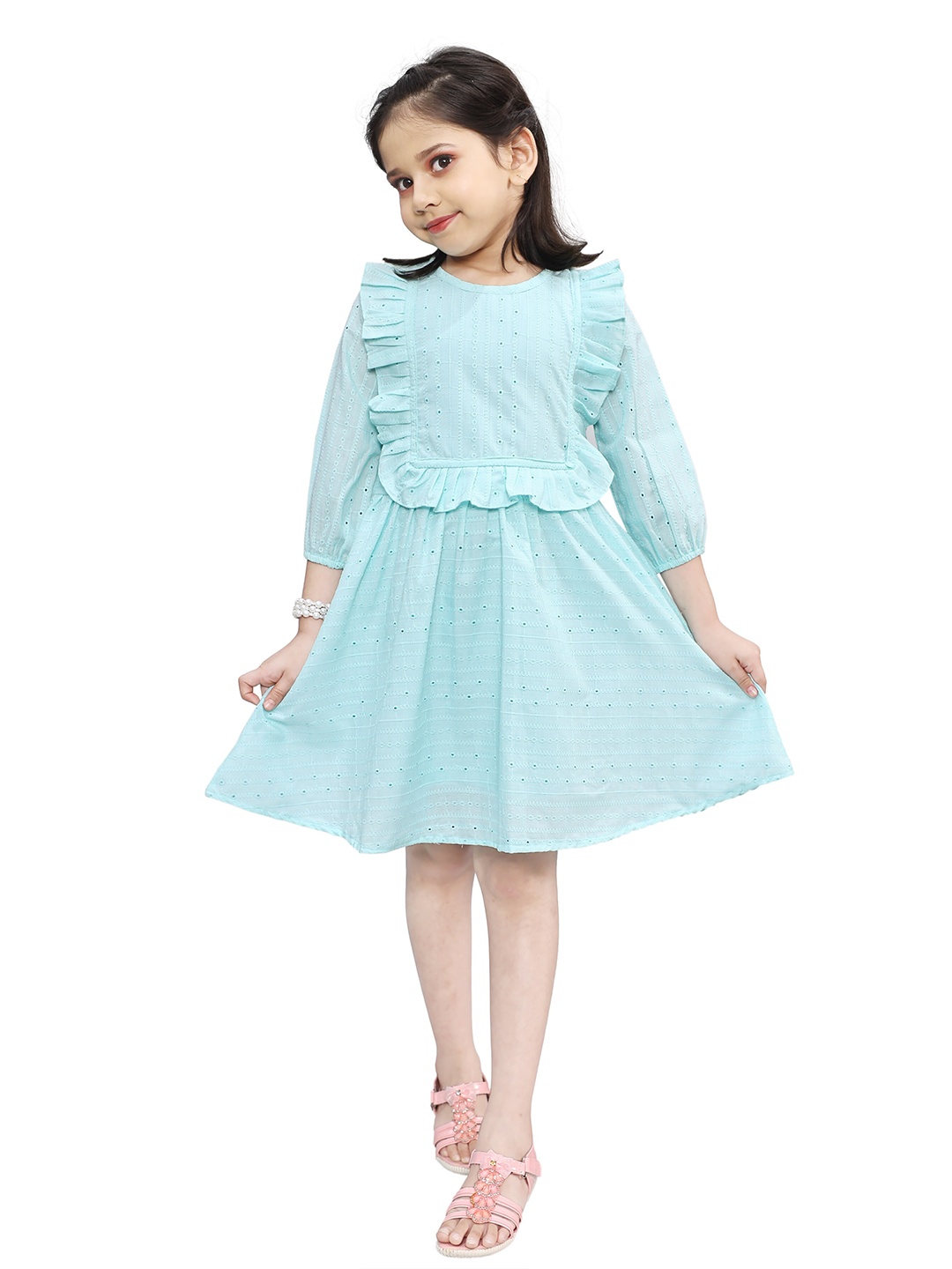 Toonyport Girls Schiffli Self Design Ruffles Puff Sleeve Cotton Fit & Flare Dress, Blue
Toonyport Girls Schiffli Self Design Ruffles Puff Sleeve Cotton Fit & Flare Dress, Blue