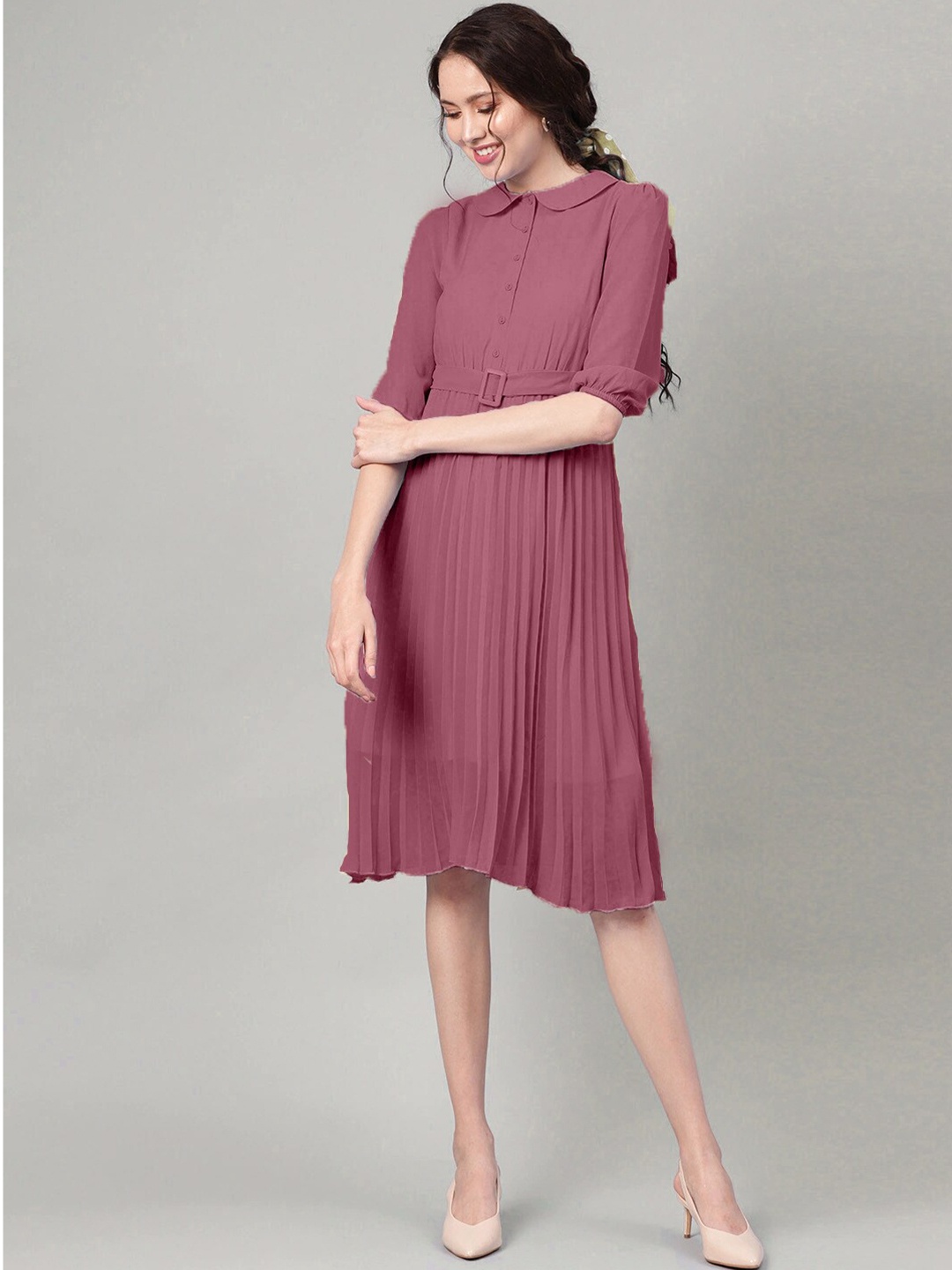 BAESD Peter Pan Collar Puff Sleeves Accordion Pleated Georgette Fit & Flare Dress, Pink
BAESD Peter Pan Collar Puff Sleeves Accordion Pleated Georgette Fit & Flare Dress, Pink