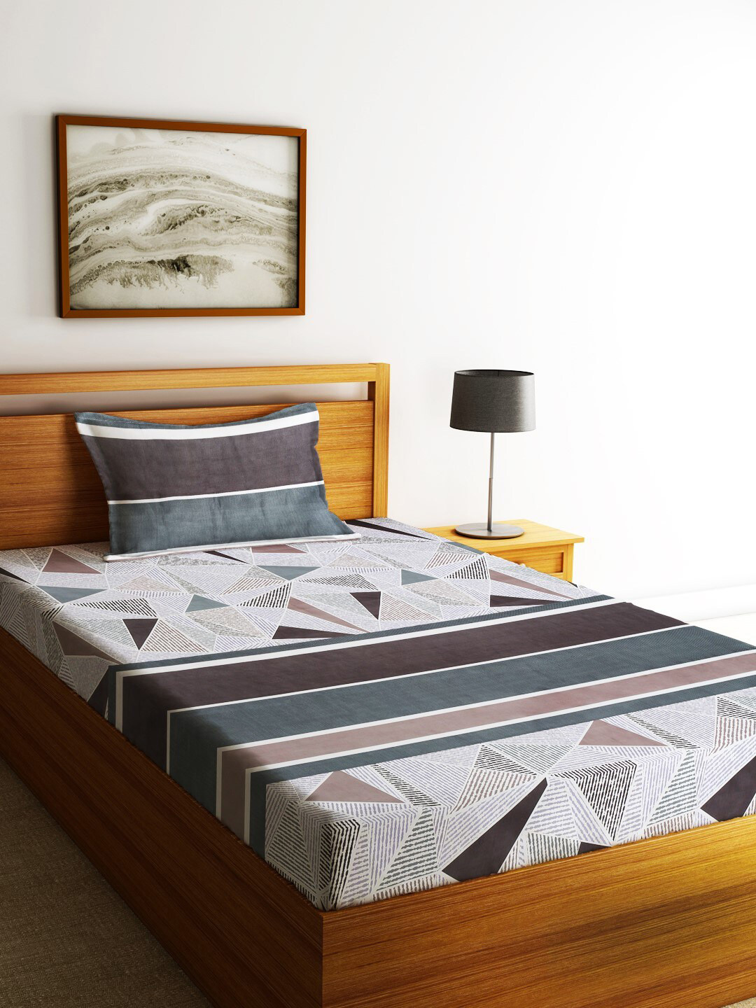 Home Sizzler White & Grey Geometric Microfibre 210 TC Single Bedsheet & 1 Pillow Cover
Home Sizzler White & Grey Geometric Microfibre 210 TC Single Bedsheet & 1 Pillow Cover