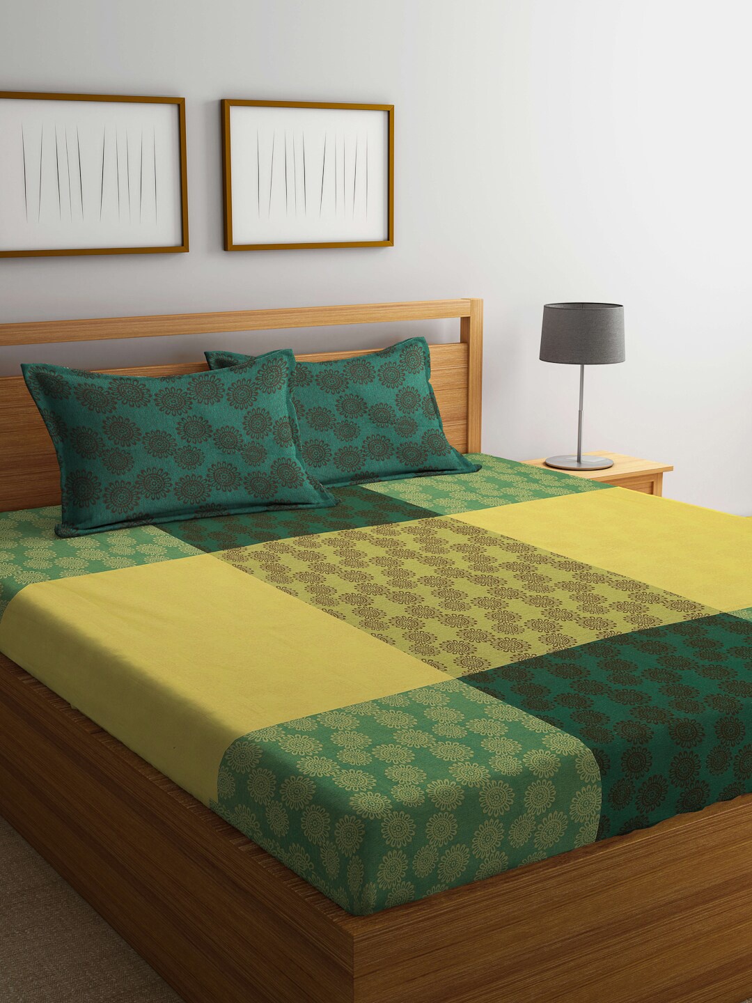 FABINALIV Green & Yellow Floral Pure Cotton 350 TC King Bedsheet With 2 Pillow Covers
FABINALIV Green & Yellow Floral Pure Cotton 350 TC King Bedsheet With 2 Pillow Covers