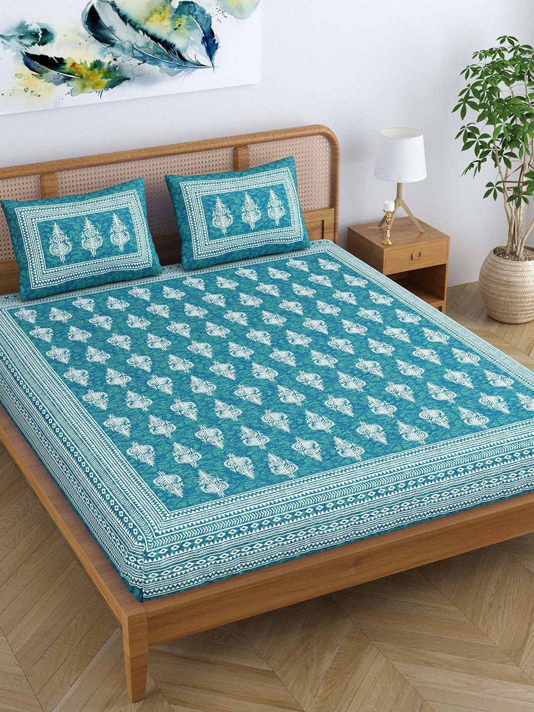 SheetKart Sea Green & White Printed Pure Cotton 144 TC Queen Bedsheet & 2 Pillow Covers
SheetKart Sea Green & White Printed Pure Cotton 144 TC Queen Bedsheet & 2 Pillow Covers