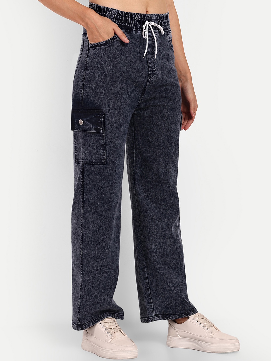 BROADSTAR Women Smart Wide Leg High-Rise Mildly Distressed Stretchable Jeans, Navy blue
BROADSTAR Women Smart Wide Leg High-Rise Mildly Distressed Stretchable Jeans, Navy blue