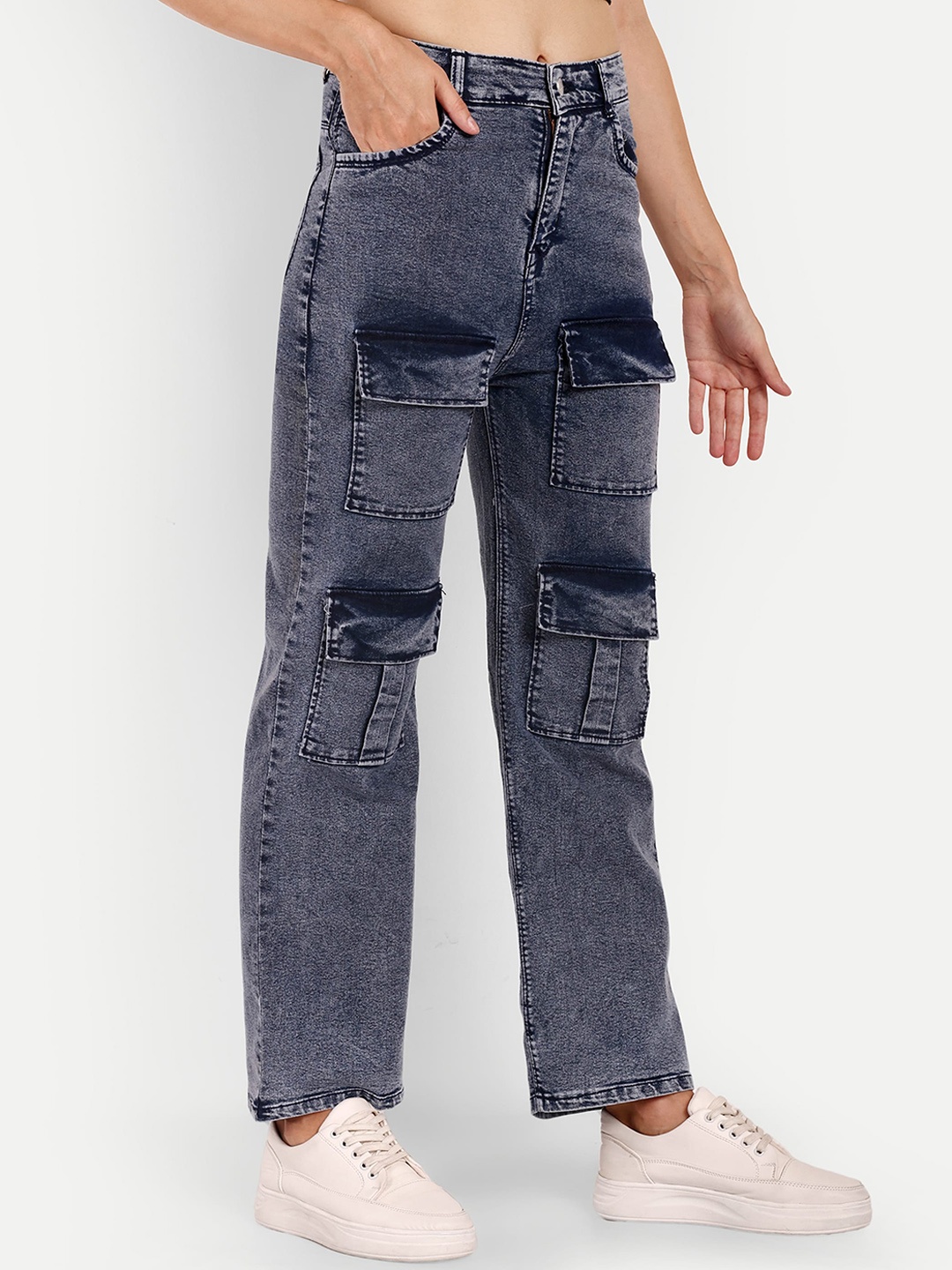 BROADSTAR Women Smart Wide Leg High-Rise Mildly Distressed Heavy Fade Stretchable Jeans, Navy blue
BROADSTAR Women Smart Wide Leg High-Rise Mildly Distressed Heavy Fade Stretchable Jeans, Navy blue