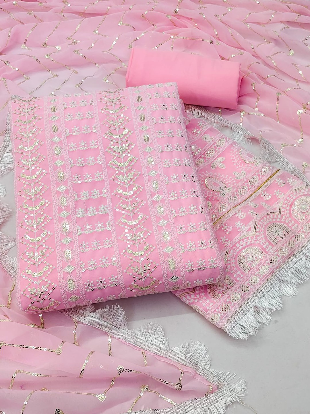 ZEEPKART Ethnic Motifs Embroidered Sequinned Silk Georgette Unstitched Dress Material, Pink
ZEEPKART Ethnic Motifs Embroidered Sequinned Silk Georgette Unstitched Dress Material, Pink