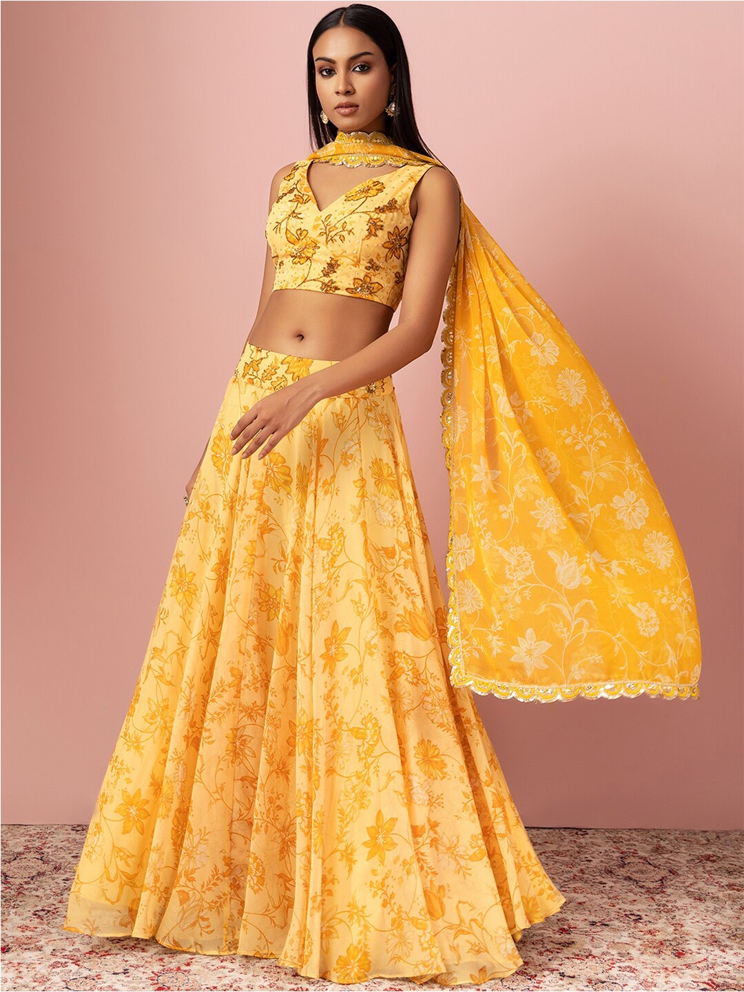 Indya Luxe X VARUN BAHL Embellished Poly Chiffon Lehenga & Blouse With Dupatta, Yellow
Indya Luxe X VARUN BAHL Embellished Poly Chiffon Lehenga & Blouse With Dupatta, Yellow