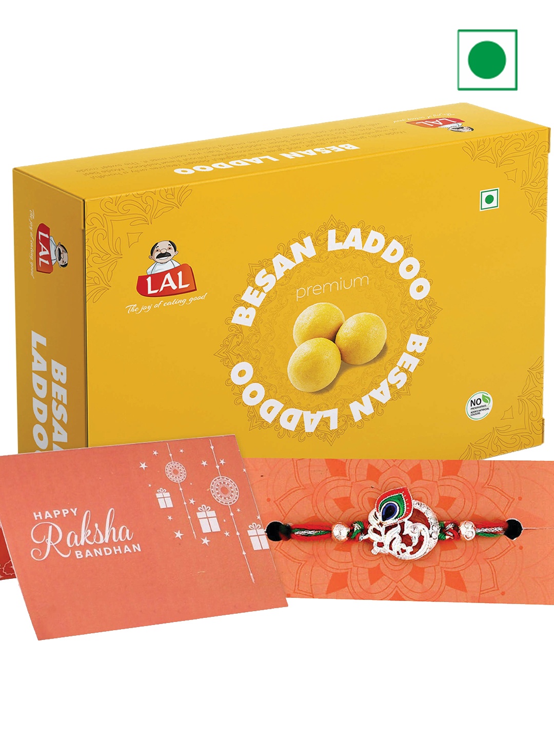 LAL Set Of Besan Laddoo With Rakhi - 400g, Silver