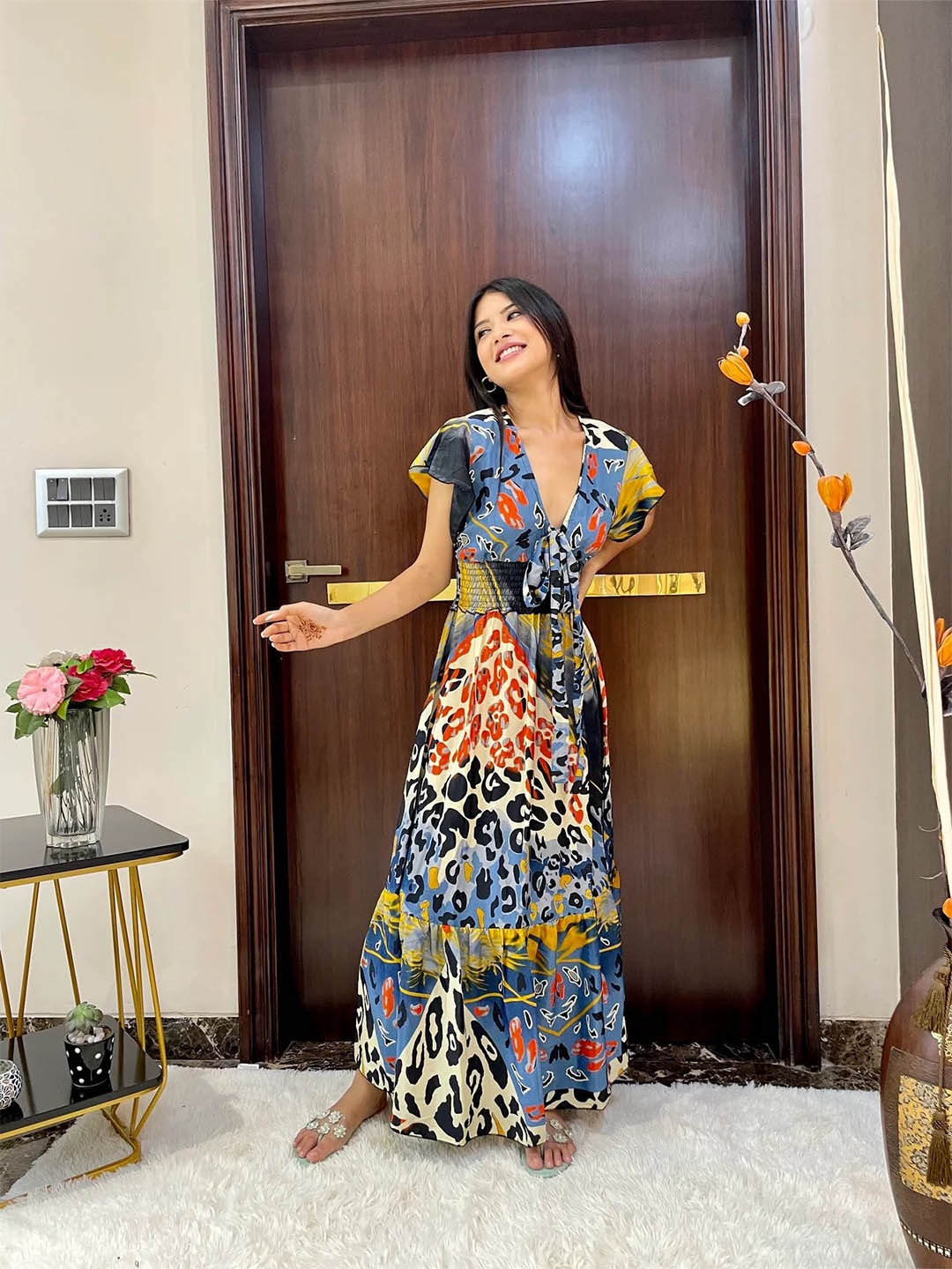 smisingbee Abstract Printed V-Neck Flutter Sleeve Smocked & Tie-Up Bohemian Maxi Dress, Black
smisingbee Abstract Printed V-Neck Flutter Sleeve Smocked & Tie-Up Bohemian Maxi Dress, Black