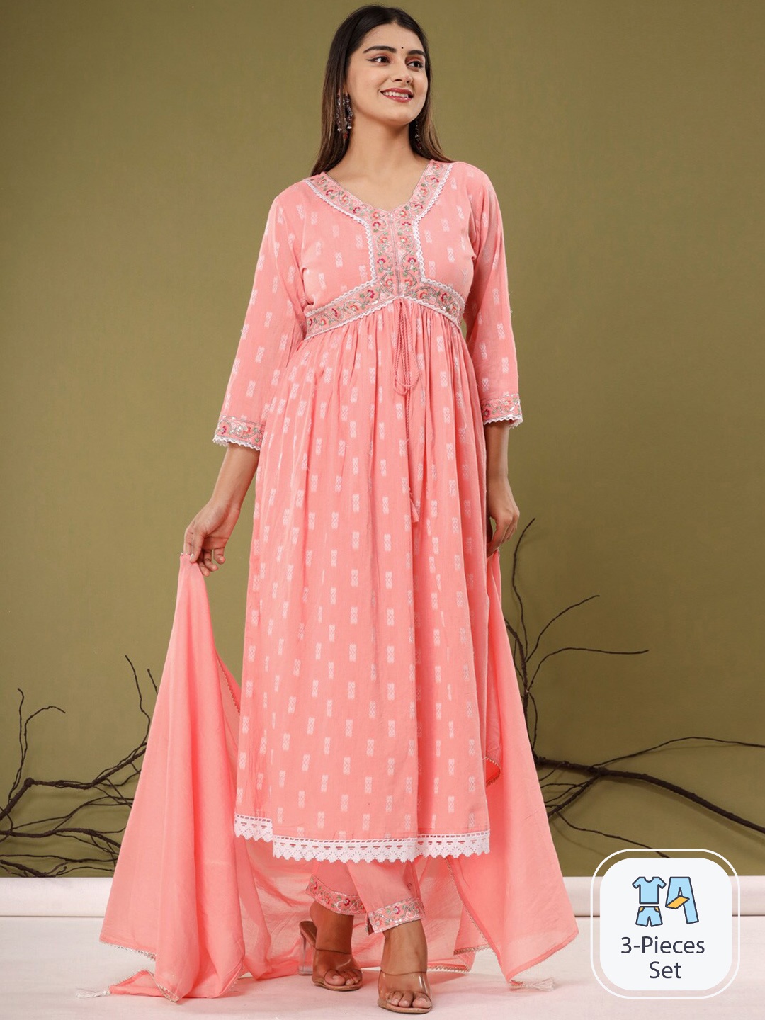 Readiprint Fashions Woven Design Sequinned Pure Cotton Kurta With Trousers & Dupatta, Pink
Readiprint Fashions Woven Design Sequinned Pure Cotton Kurta With Trousers & Dupatta, Pink