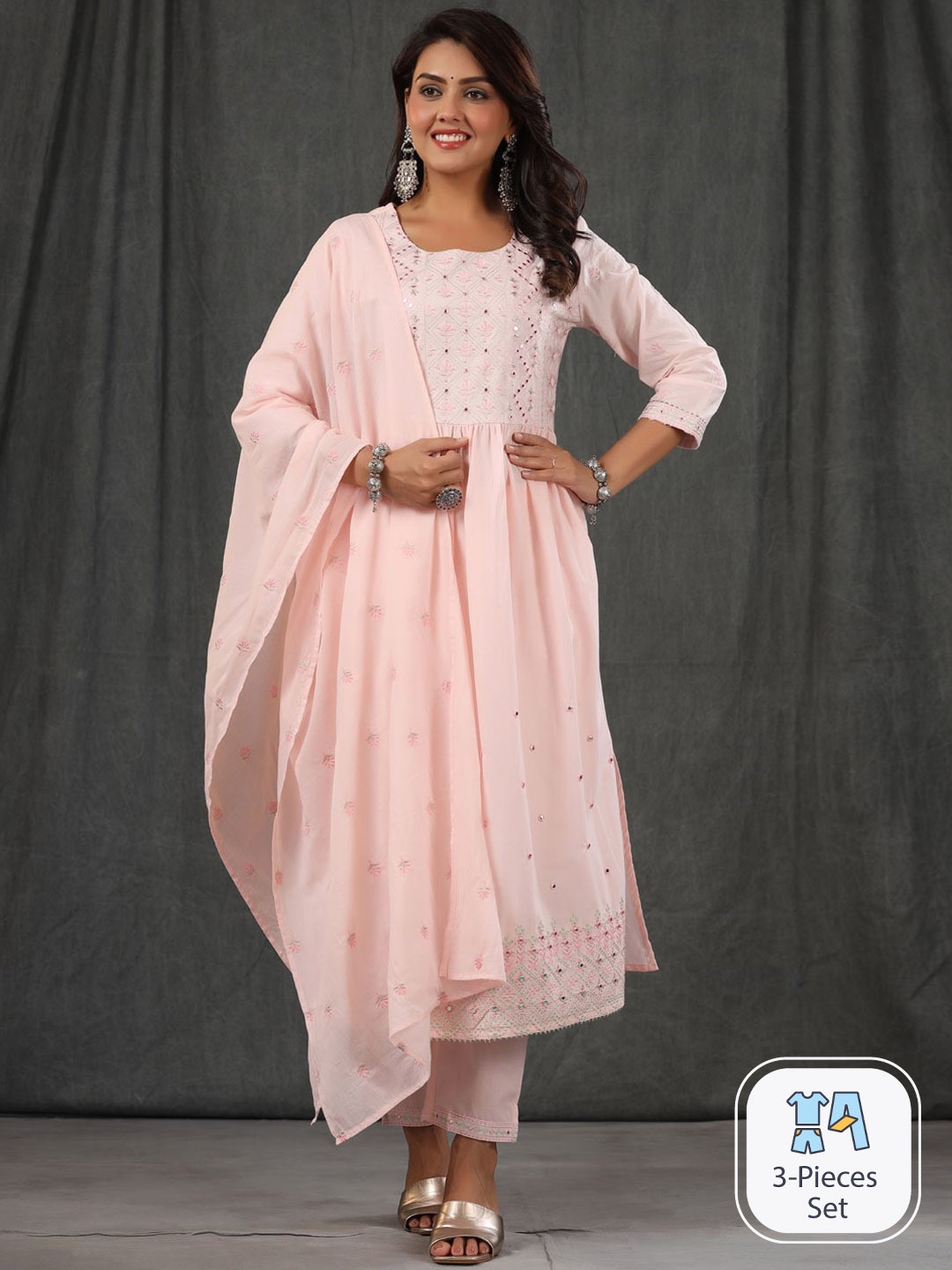 Readiprint Fashions Ethnic Motifs Embroidered High Slit Mirror Work Pure Cotton Kurta with, Pink
Readiprint Fashions Ethnic Motifs Embroidered High Slit Mirror Work Pure Cotton Kurta with, Pink
