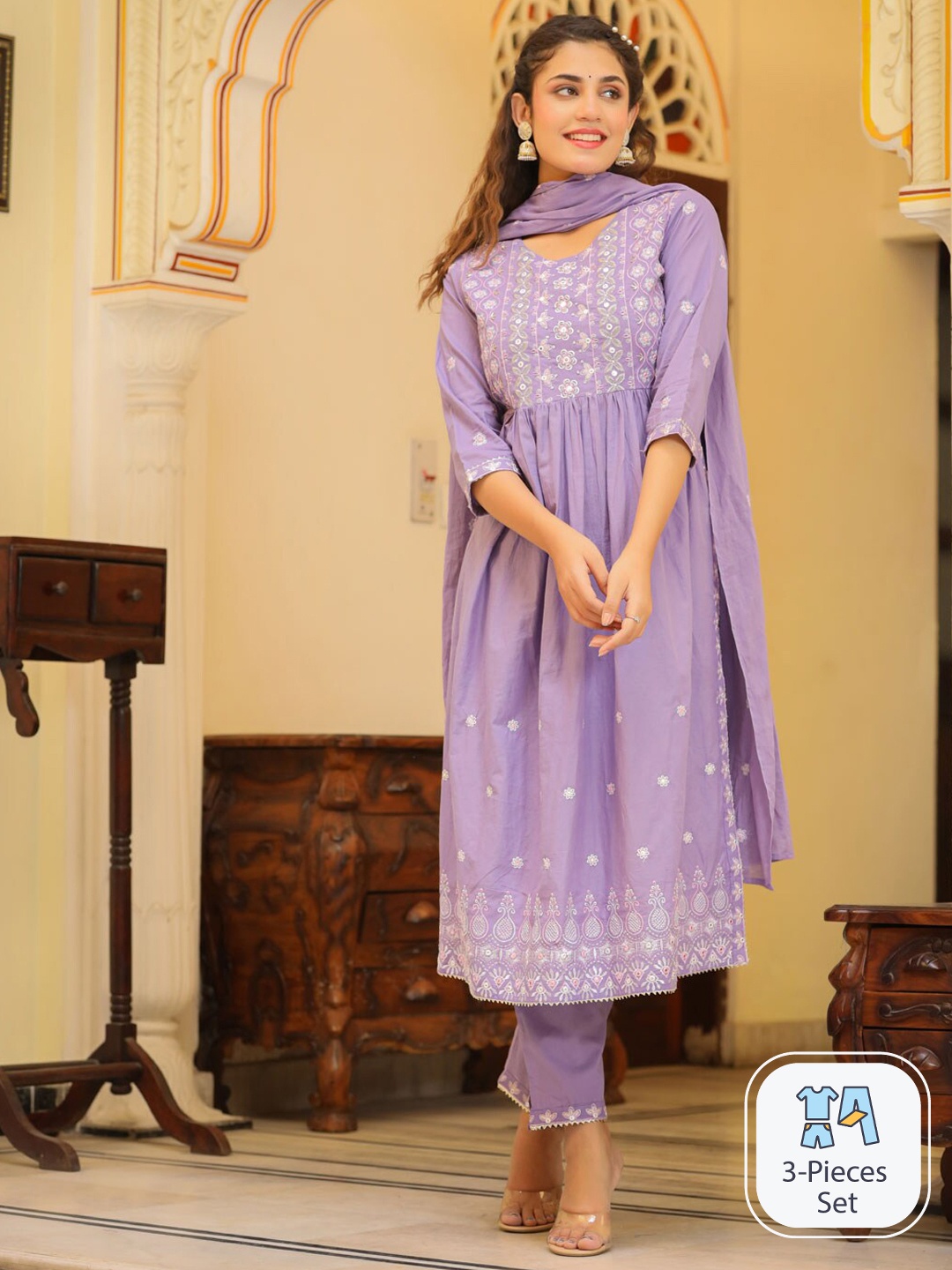 Readiprint Floral Embroidered Pleated Pure Cotton Kurta With Trousers & Dupatta, Purple
Readiprint Floral Embroidered Pleated Pure Cotton Kurta With Trousers & Dupatta, Purple