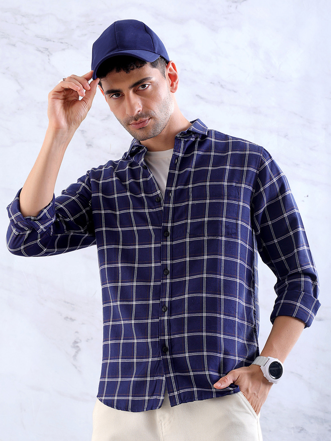 Hardsoda by The Indian Garage Co Slim Fit Windowpane Checks Twill Casual Shirt, Navy blue
Hardsoda by The Indian Garage Co Slim Fit Windowpane Checks Twill Casual Shirt, Navy blue