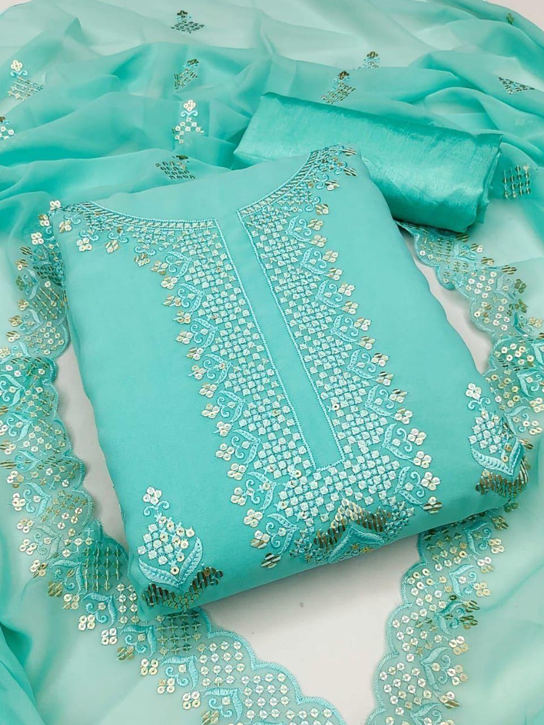 ZEEPKART Ethnic Motifs Embroidered Sequinned Silk Georgette Unstitched Dress Material, Blue
ZEEPKART Ethnic Motifs Embroidered Sequinned Silk Georgette Unstitched Dress Material, Blue