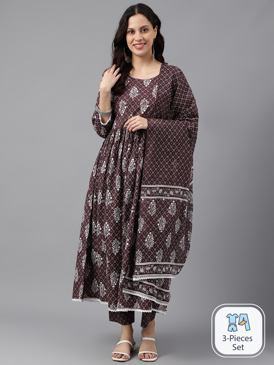 SAABHI Ethnic Motifs Printed Pure Cotton Kurta with Palazzos & Dupatta, Coffee brown
SAABHI Ethnic Motifs Printed Pure Cotton Kurta with Palazzos & Dupatta, Coffee brown