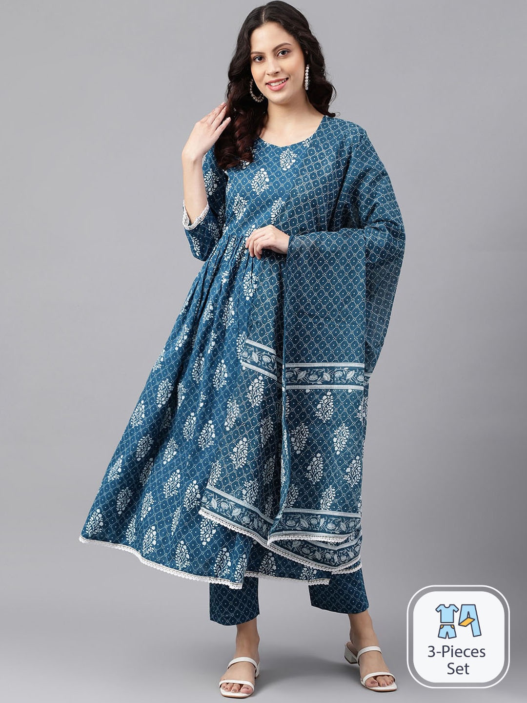 SAABHI Ethnic Motifs Printed Regular Anarkali Pure Cotton Kurta With Palazzos & Dupatta, Blue
SAABHI Ethnic Motifs Printed Regular Anarkali Pure Cotton Kurta With Palazzos & Dupatta, Blue