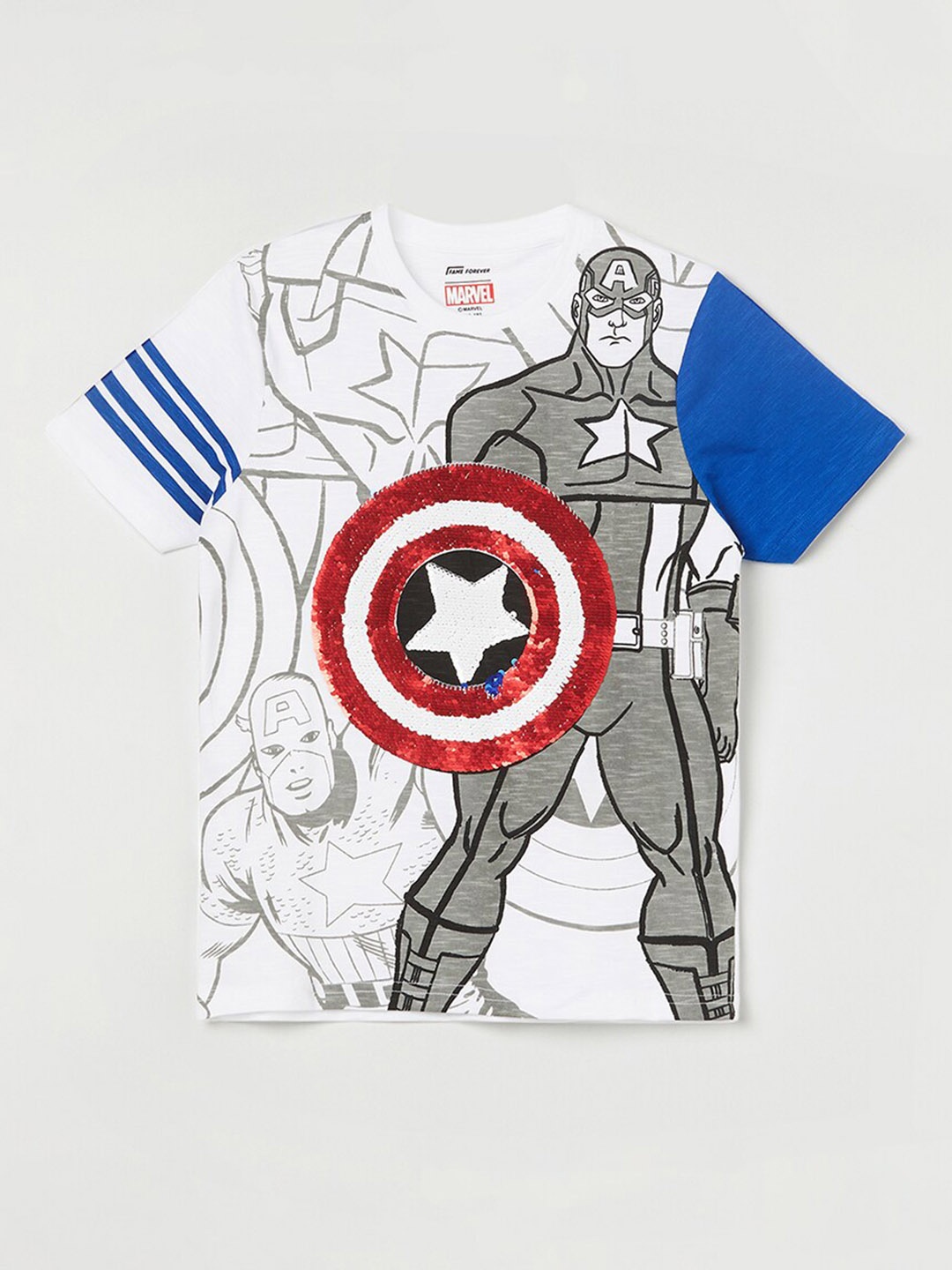 Fame Forever by Lifestyle Boys Captain America Printed Embellished Pure Cotton T-shirt, White
Fame Forever by Lifestyle Boys Captain America Printed Embellished Pure Cotton T-shirt, White
