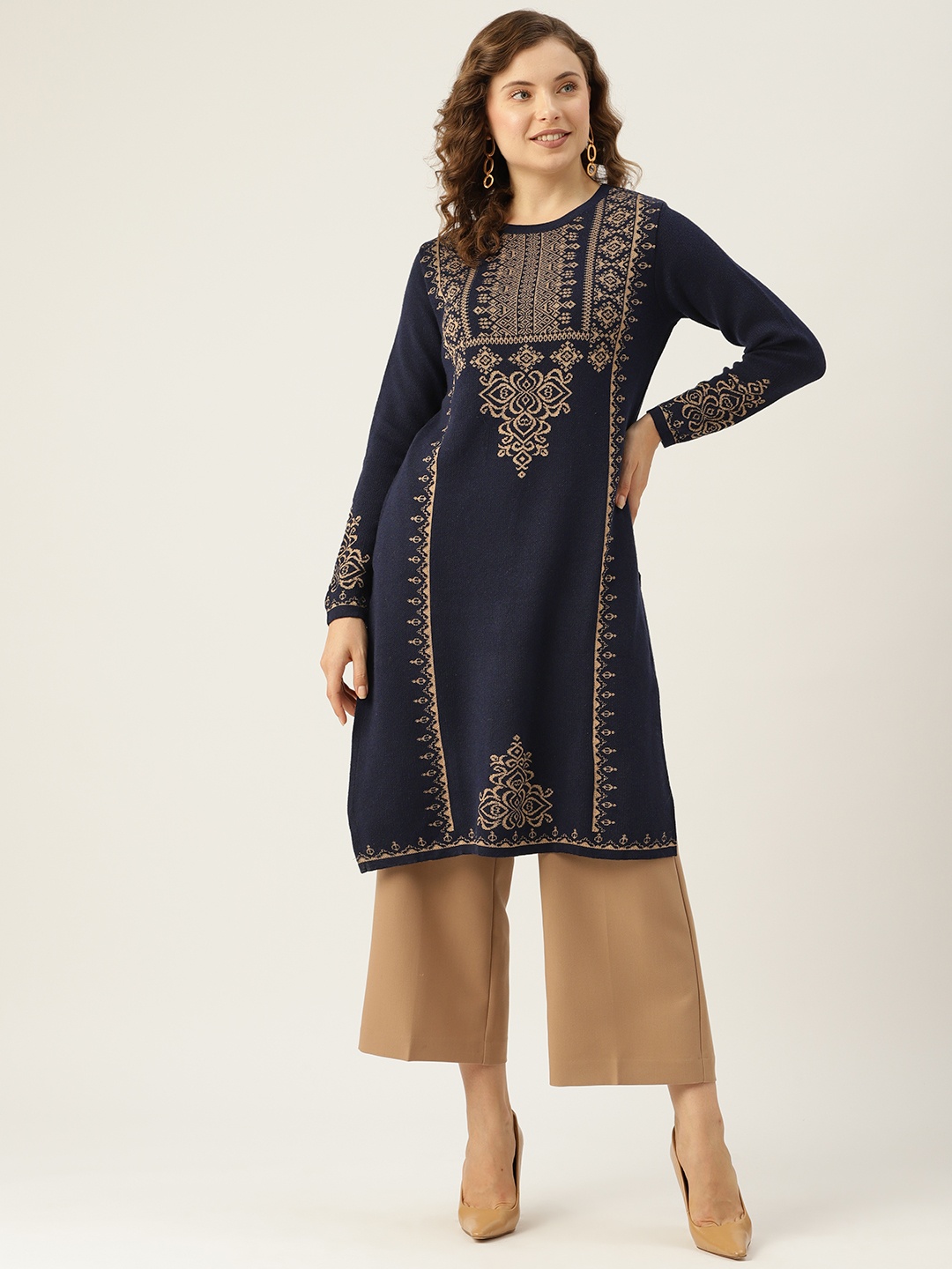 American Eye Women Ethnic Motifs Woven Design Acrylic Straight Winter Kurta, Navy blue
American Eye Women Ethnic Motifs Woven Design Acrylic Straight Winter Kurta, Navy blue