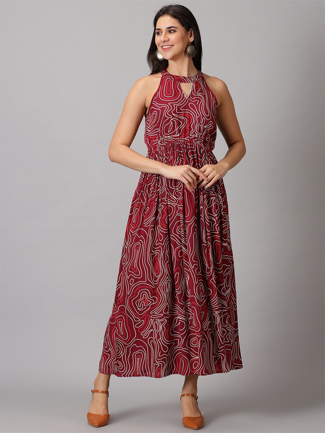 DK FAB Abstract Printed Halter Neck Cut-Out & Gathered Liva Fit & Flare Dress, Maroon
DK FAB Abstract Printed Halter Neck Cut-Out & Gathered Liva Fit & Flare Dress, Maroon