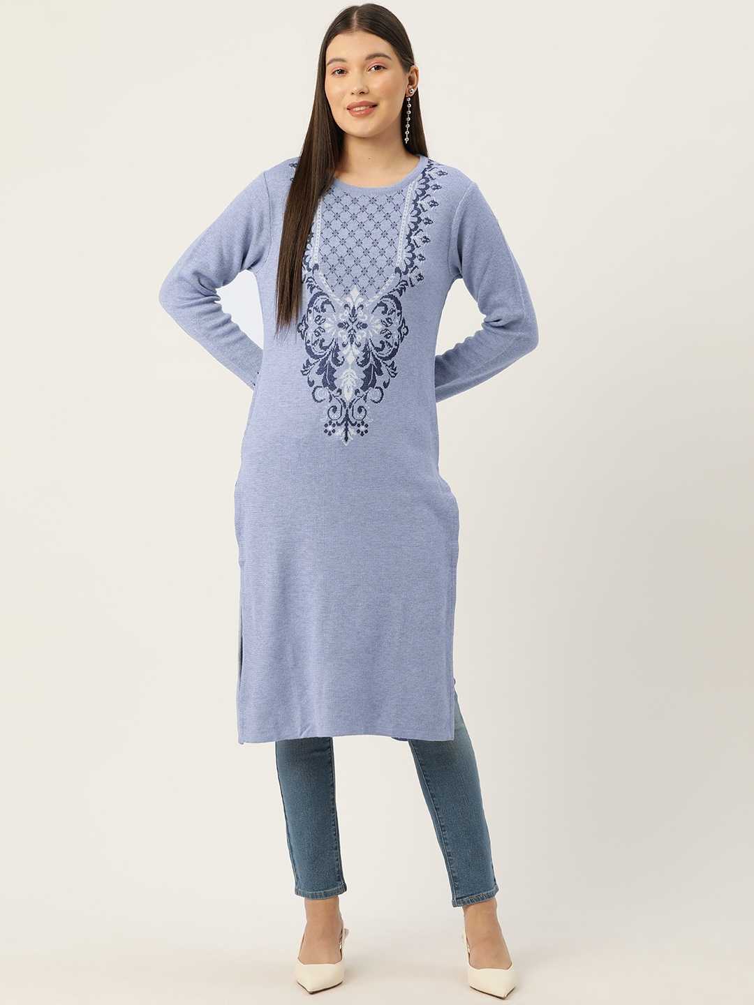 American Eye Women Ethnic Motifs Woven Design Acrylic Winter Straight Kurta, Blue
American Eye Women Ethnic Motifs Woven Design Acrylic Winter Straight Kurta, Blue