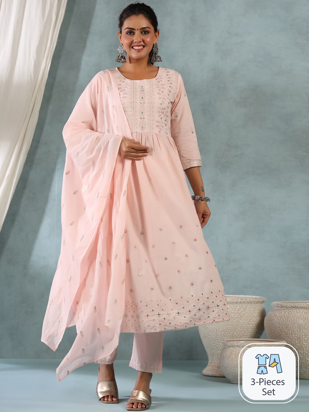 Readiprint Fashions Floral Embroidered Pure Cotton Kurta with Trousers & Dupatta, Pink
Readiprint Fashions Floral Embroidered Pure Cotton Kurta with Trousers & Dupatta, Pink