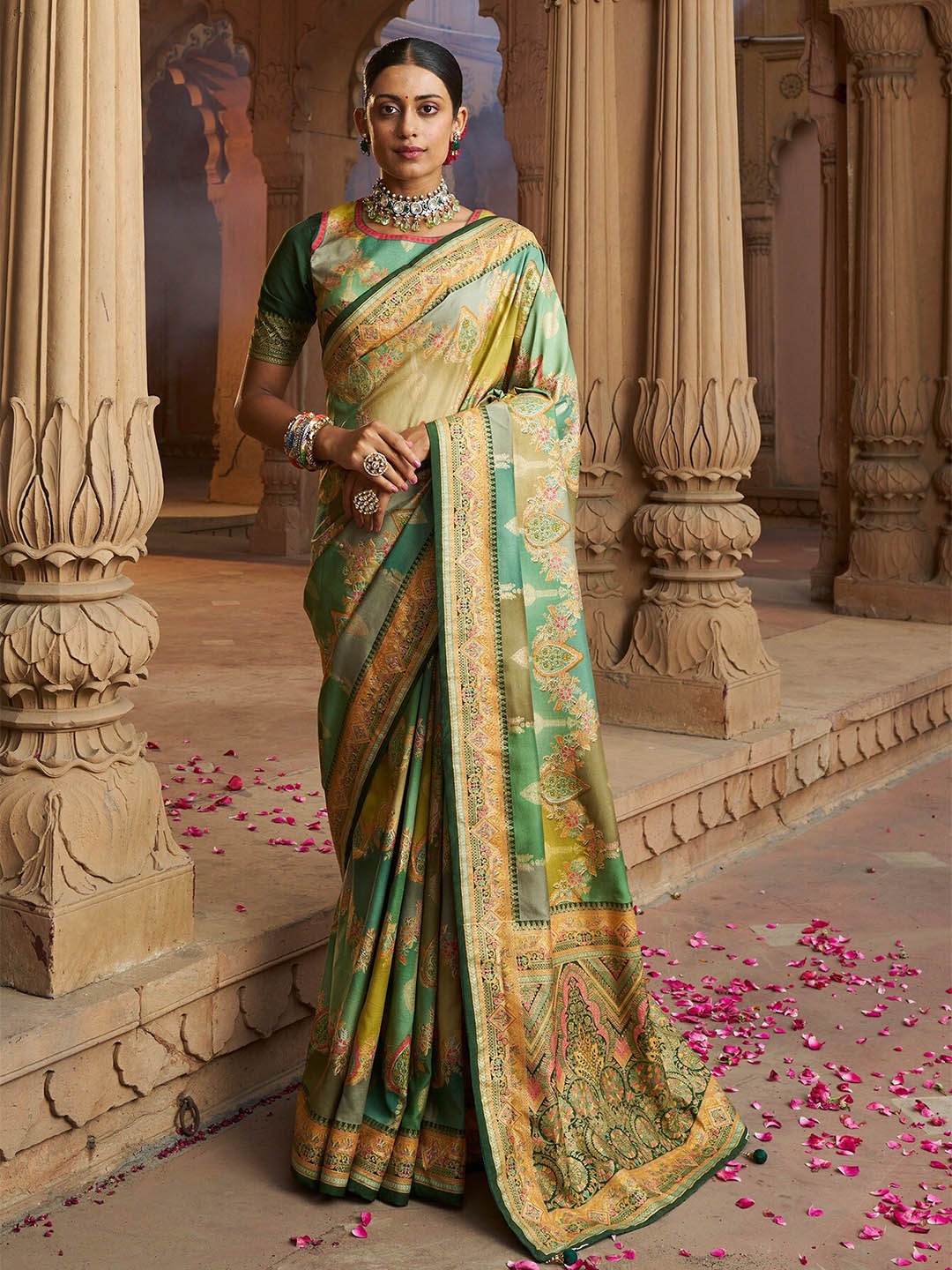 Mitera Sea Green & Red Ethnic Motifs Woven Design Zari Silk Cotton Ikat Saree
Mitera Sea Green & Red Ethnic Motifs Woven Design Zari Silk Cotton Ikat Saree