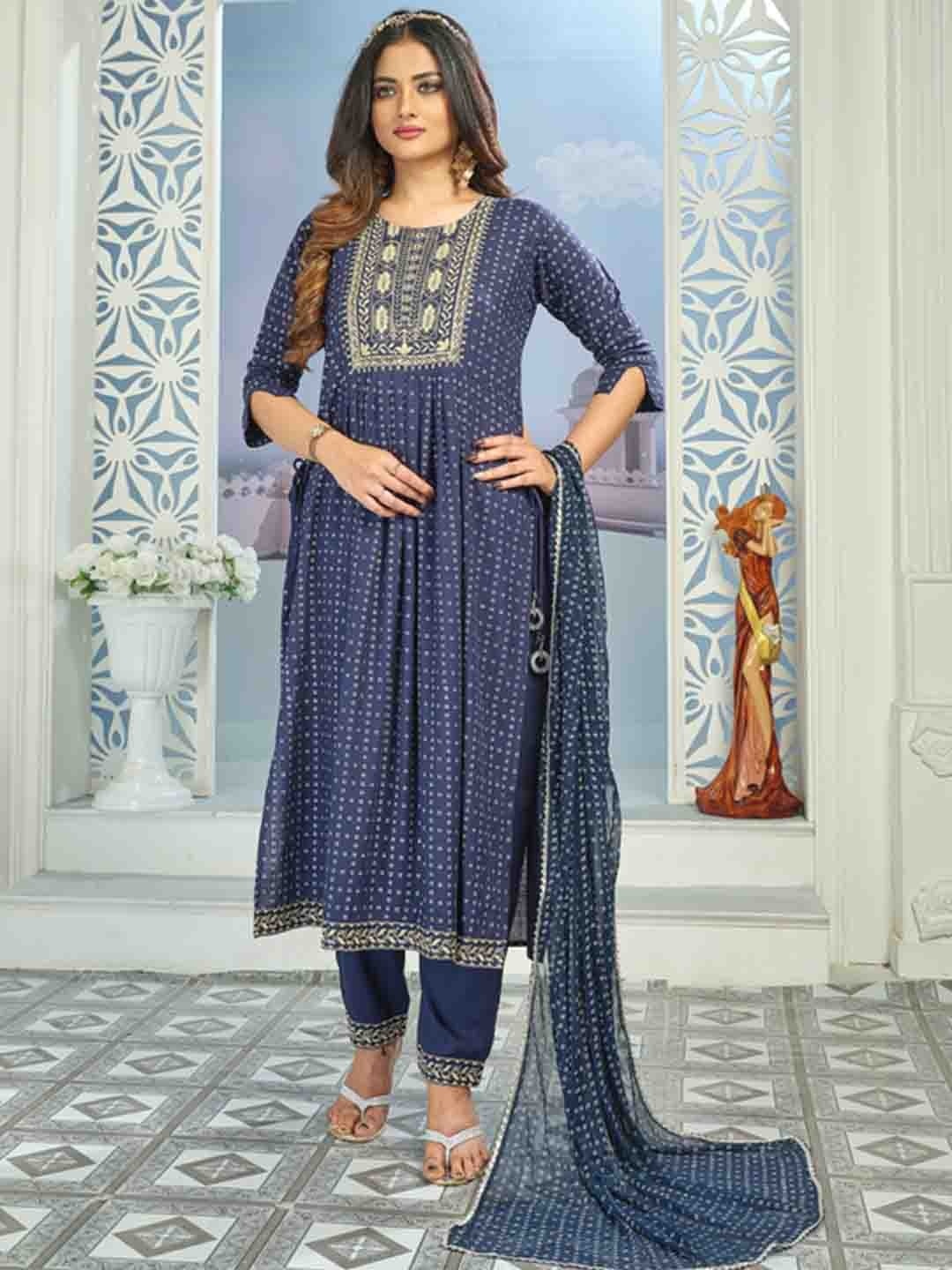 KALINI Geometric Printed Regular Thread Work Kurta & Trousers With Dupatta, Navy blue
KALINI Geometric Printed Regular Thread Work Kurta & Trousers With Dupatta, Navy blue