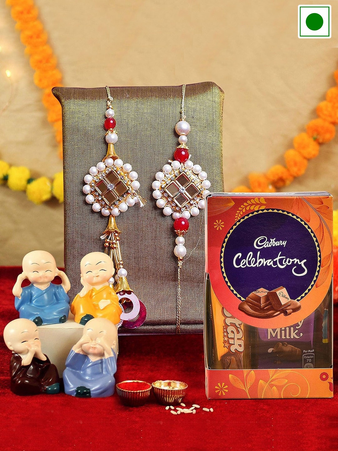 TIED RIBBONS Celebration Chocolate and Idol Gift Hamper With Bhaiya Bhabhi Rakhis, Gold
TIED RIBBONS Celebration Chocolate and Idol Gift Hamper With Bhaiya Bhabhi Rakhis, Gold