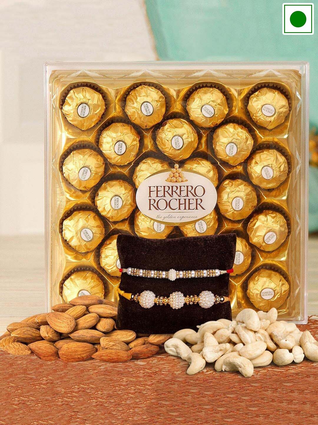 TIED RIBBONS Set Of 2 Beaded Rakhis With Ferrero Rocher Chocolates & Dryfruits-100gms Each, White
TIED RIBBONS Set Of 2 Beaded Rakhis With Ferrero Rocher Chocolates & Dryfruits-100gms Each, White