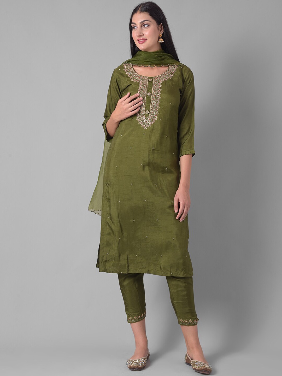 Dollar Missy Ethnic Motifs Yoke Design Regular Zardozi Kurta With Trousers & Dupatta, Green
Dollar Missy Ethnic Motifs Yoke Design Regular Zardozi Kurta With Trousers & Dupatta, Green